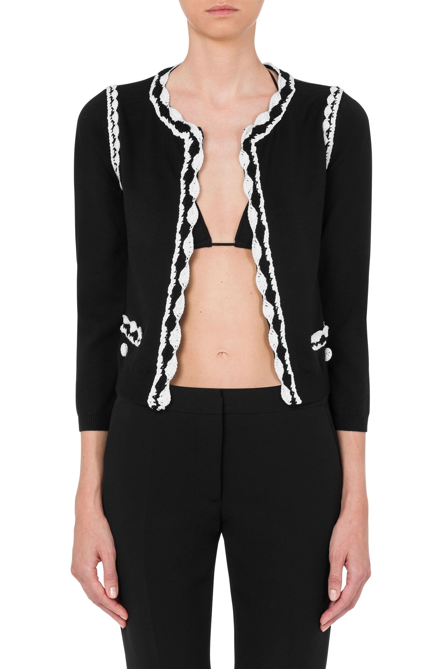 WOOL CARDIGAN CROCHET DETAILS BLACK 1