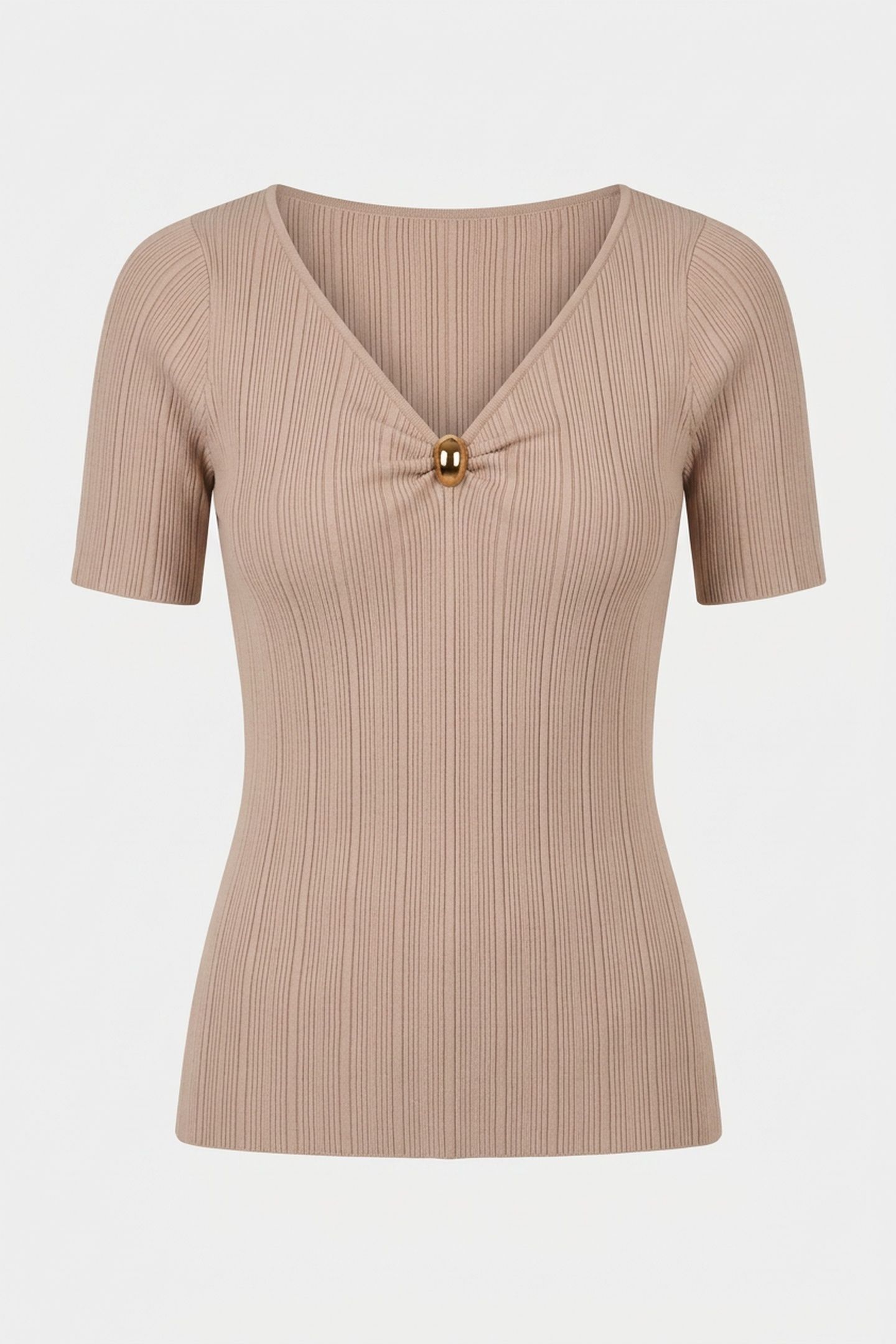 KATHLEEN SS RIBBED T VELVET TAUPE 3