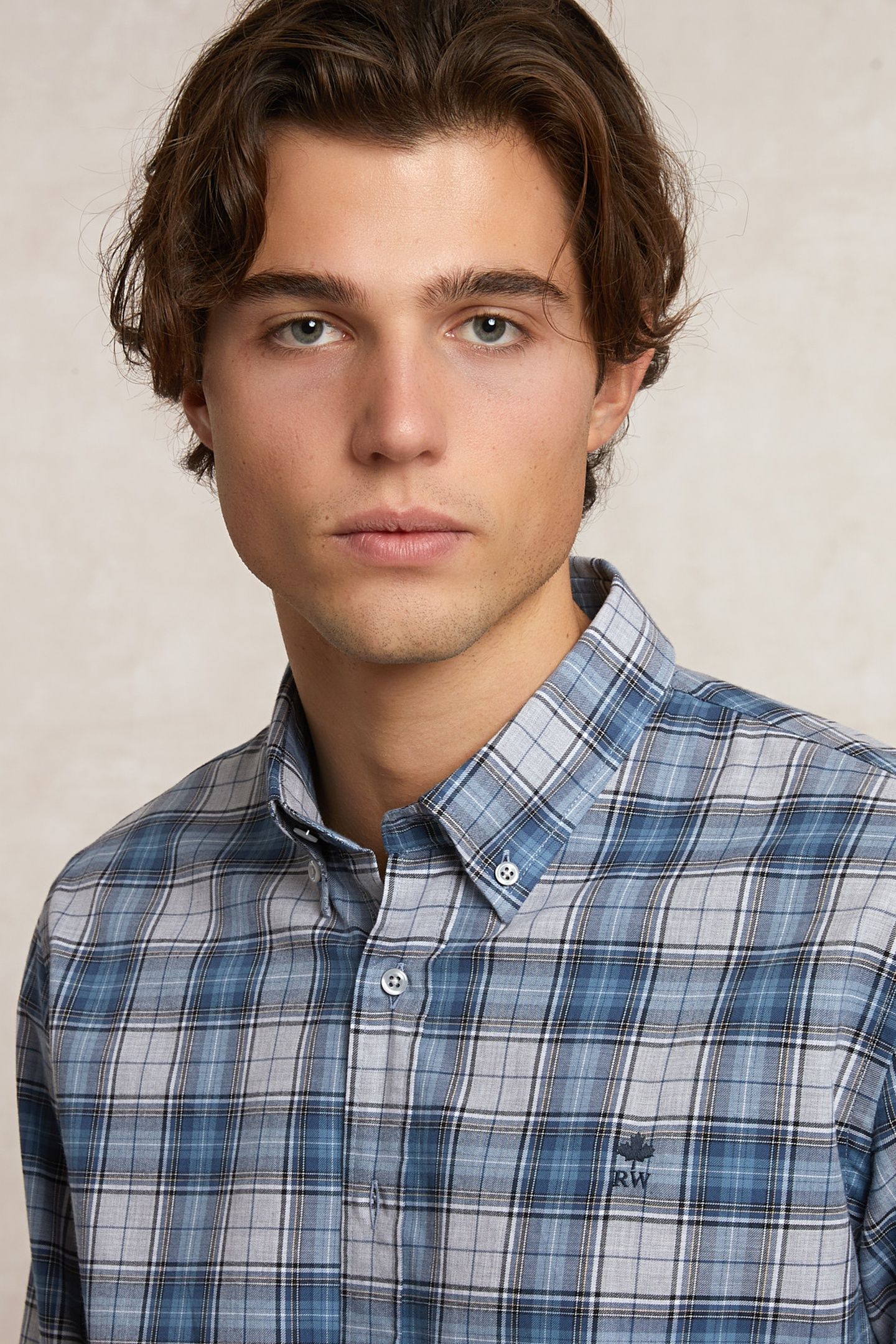 CUSTOM FIT CHECKED SHIRT GREY/BLUE 4