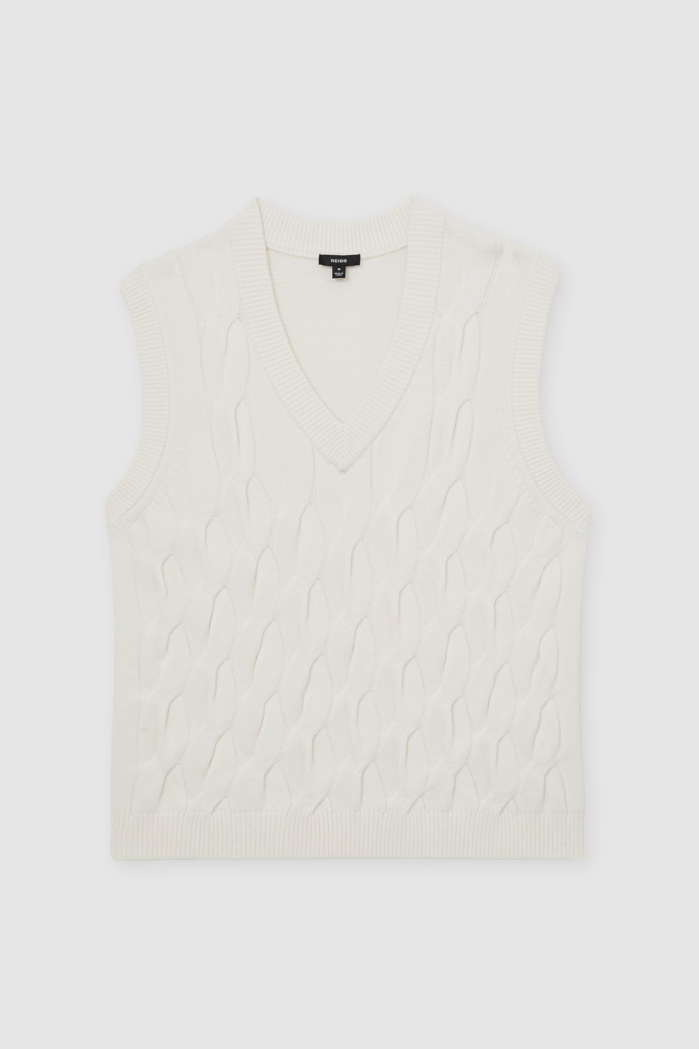 SLEEVELESS V NECK CABLE VEST WINTER WHITE 3