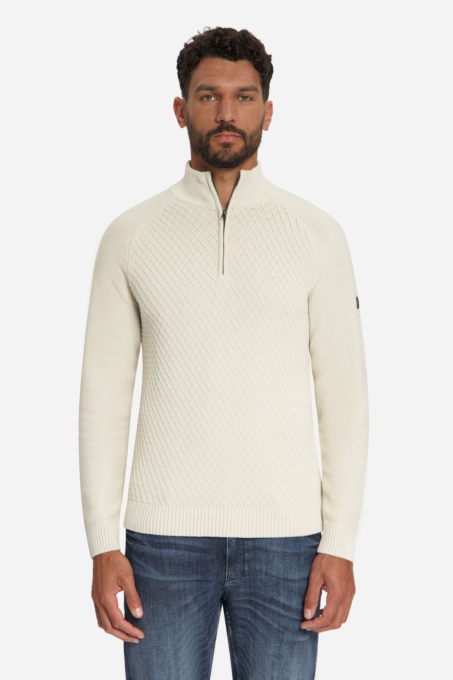 PULLOVER HALF ZIP CABLE KNIT STONE 1