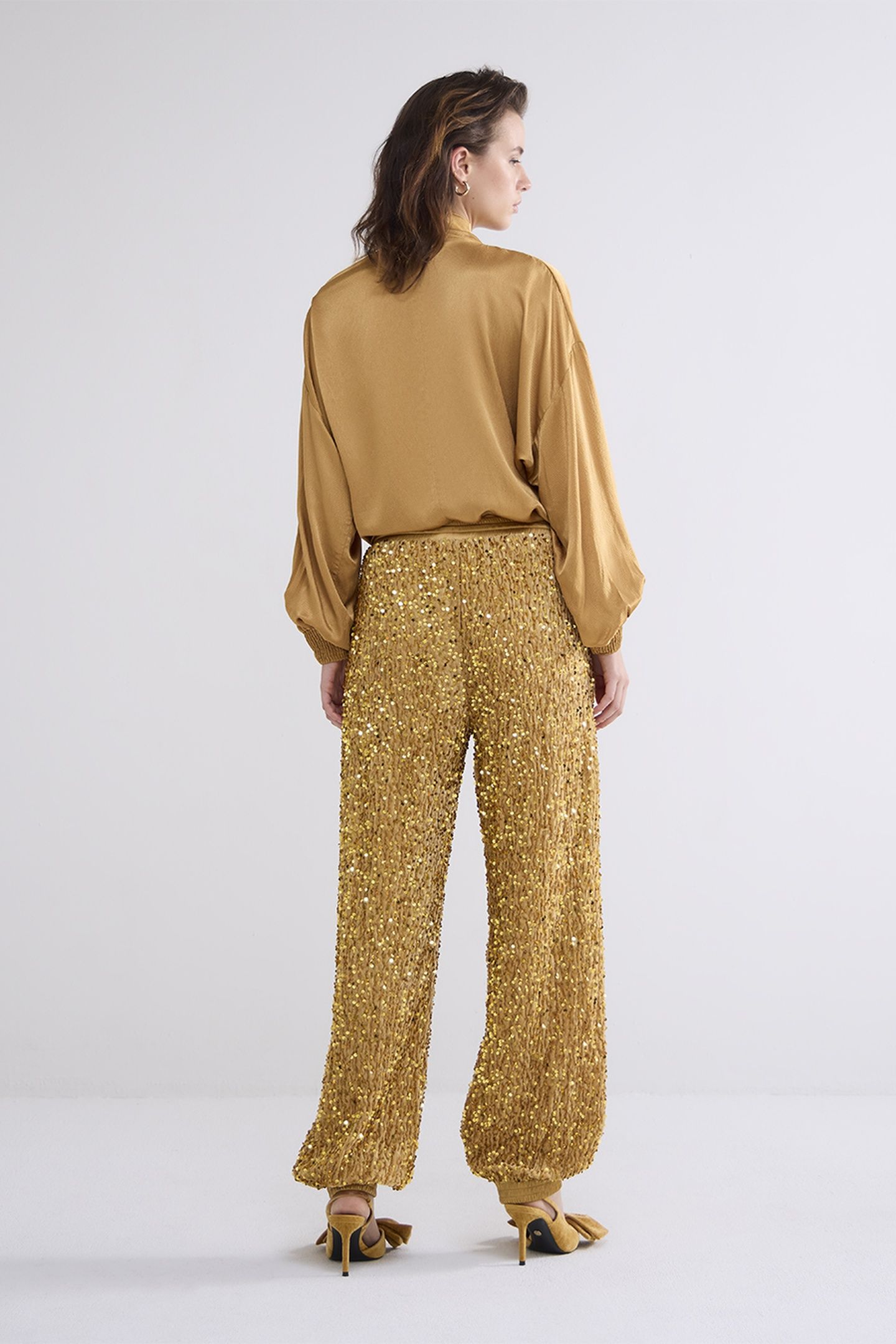 PANTS SEQUINS VELOURS CAMEL BROWN 2
