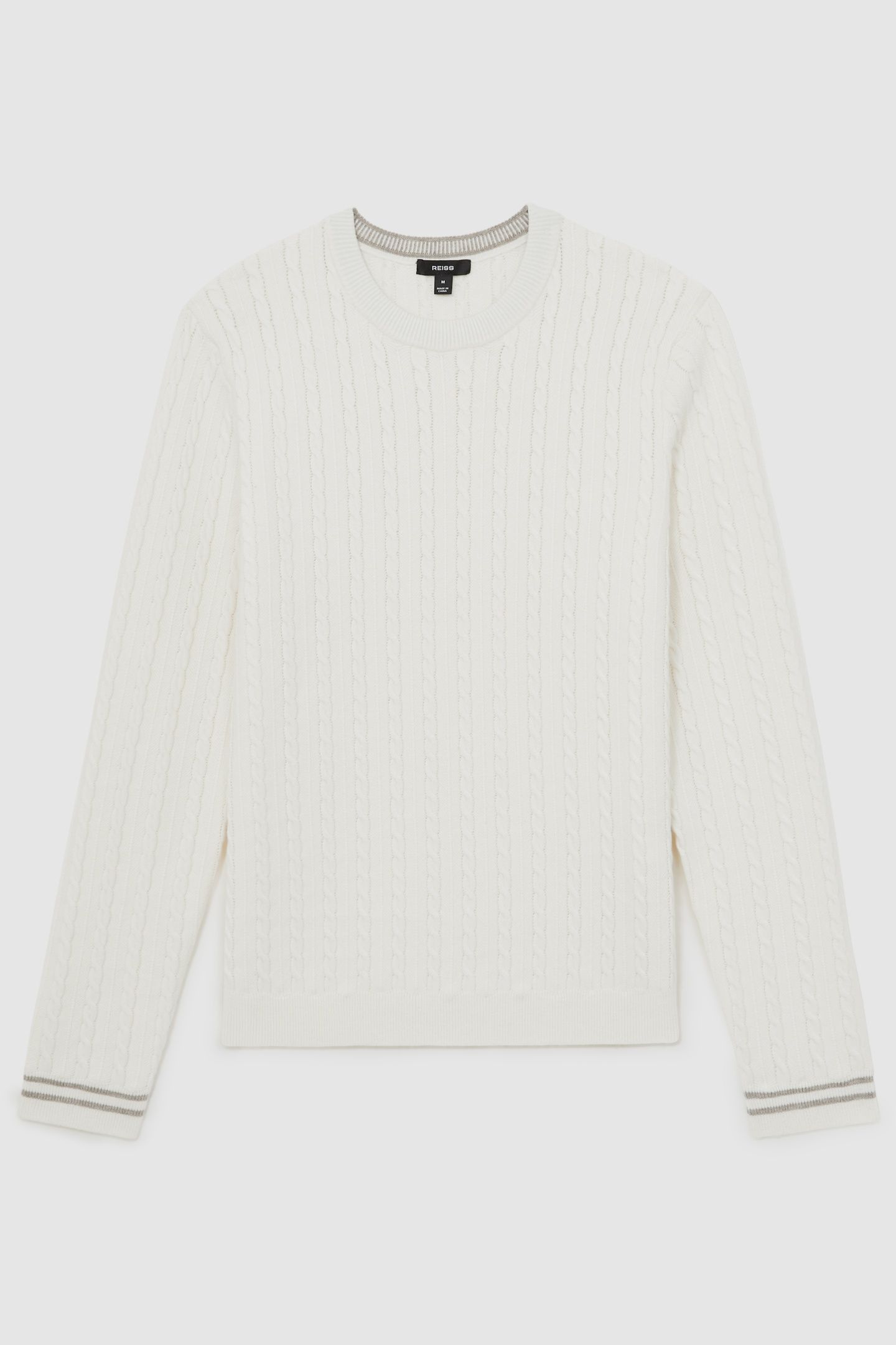 LS CREW NECK TIPPED CUFF CABLE JUMPER WHITE 4