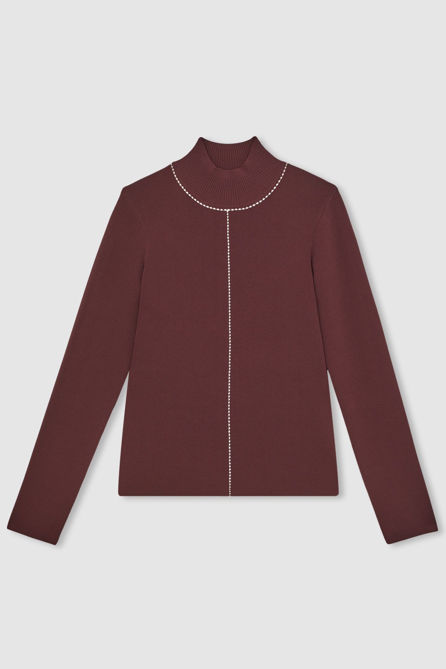 STITCH FRONT FUNNEL JUMPER BURGUNDY/CAMEL 4