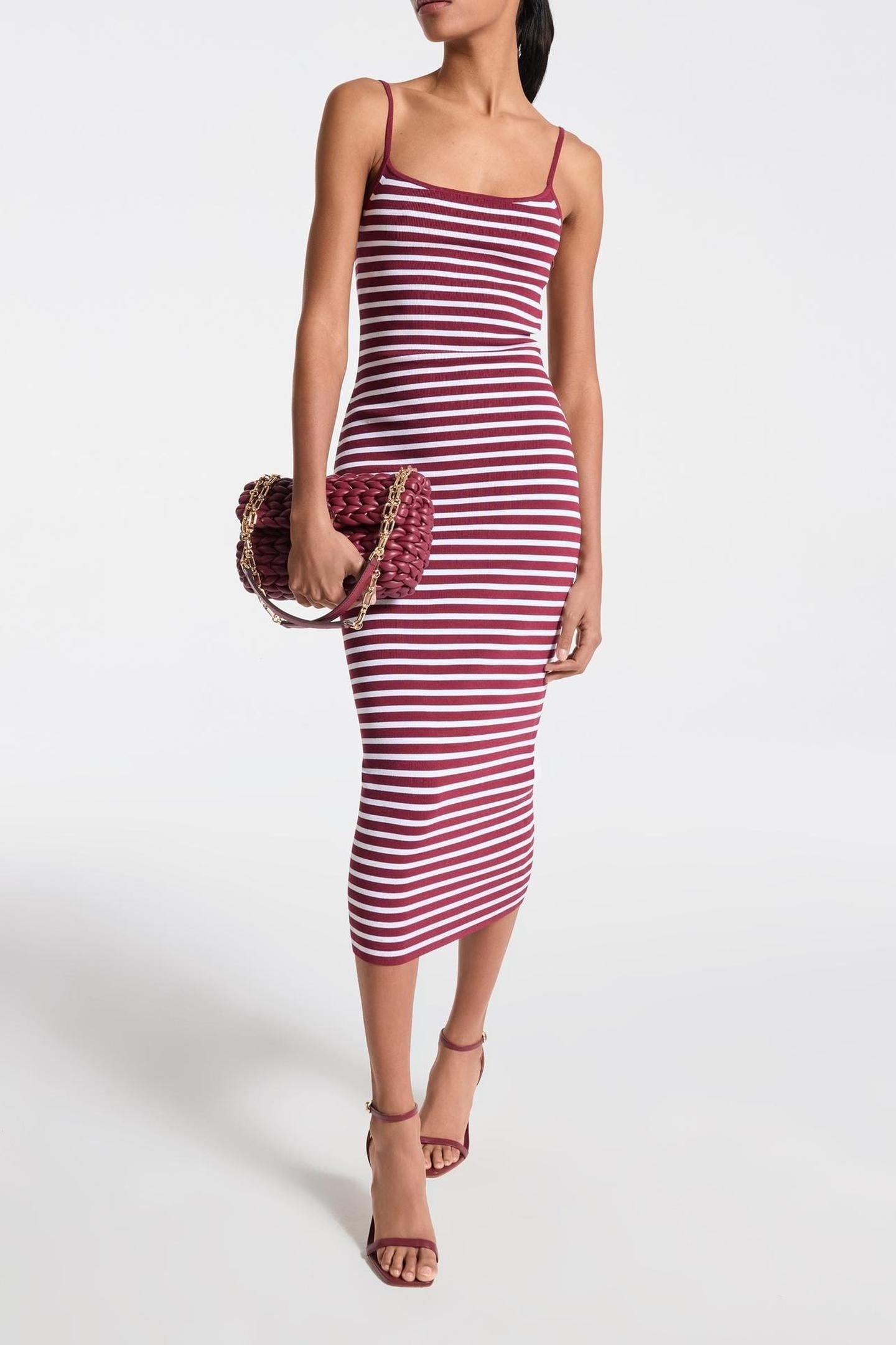 STRIPE MIDI TANK DRESS DEEP MULBERRY 1