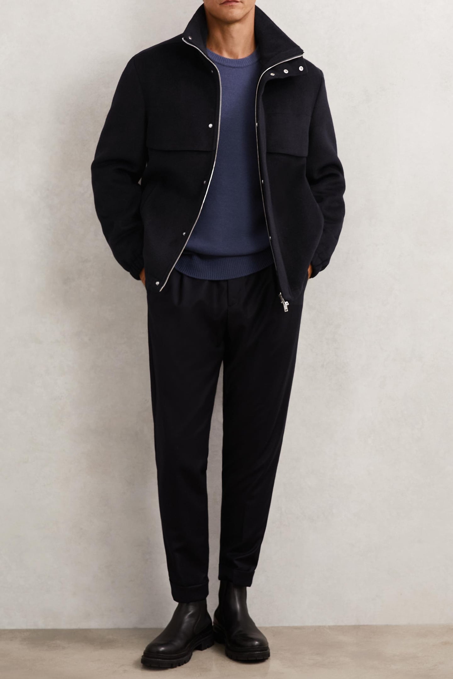 LS WOOL ZIP THROUGH FUNNEL NECK JACKET NAVY 4