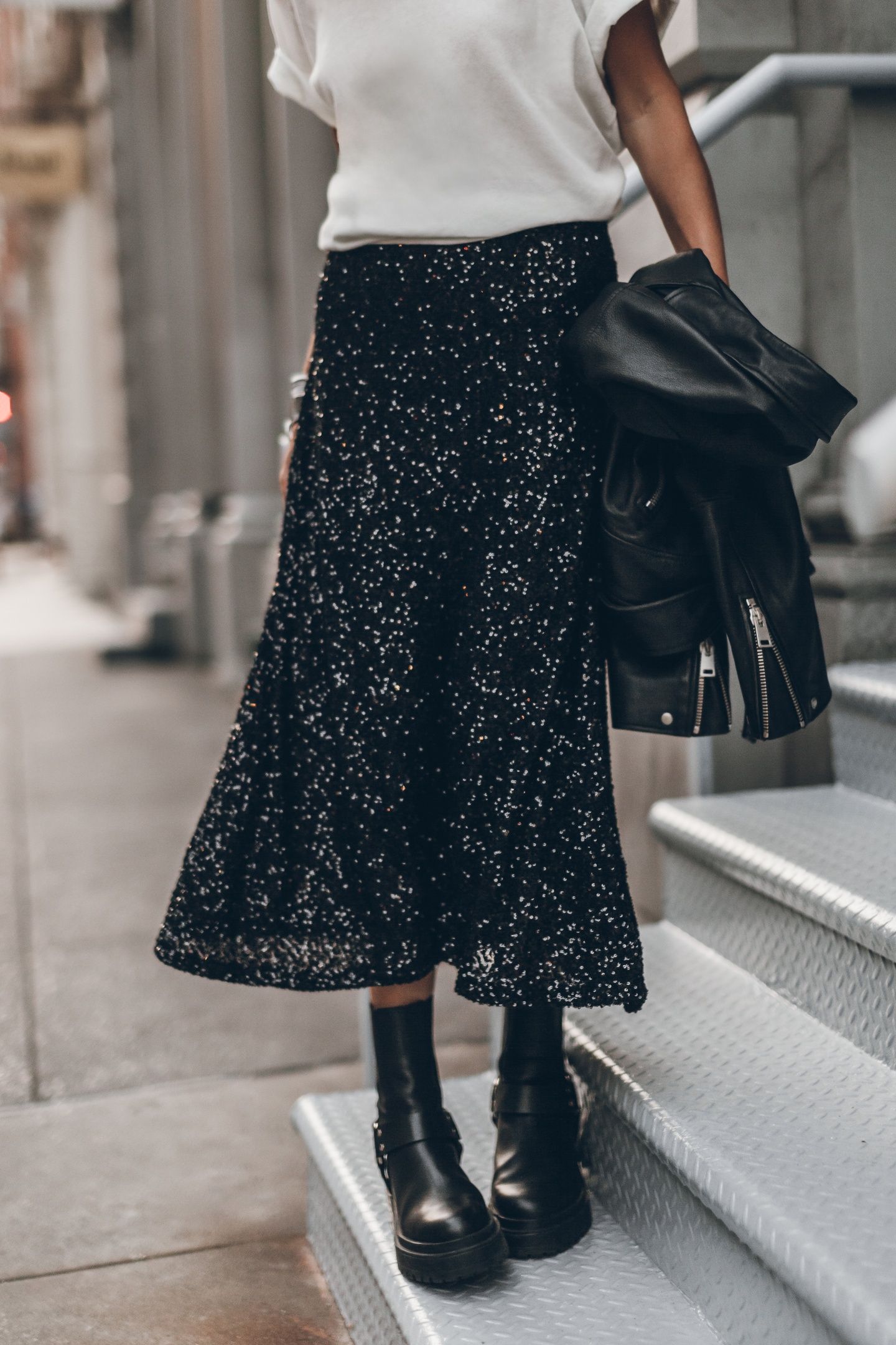 THE BLACK LONG SEQUIN SKIRT BLACK 1