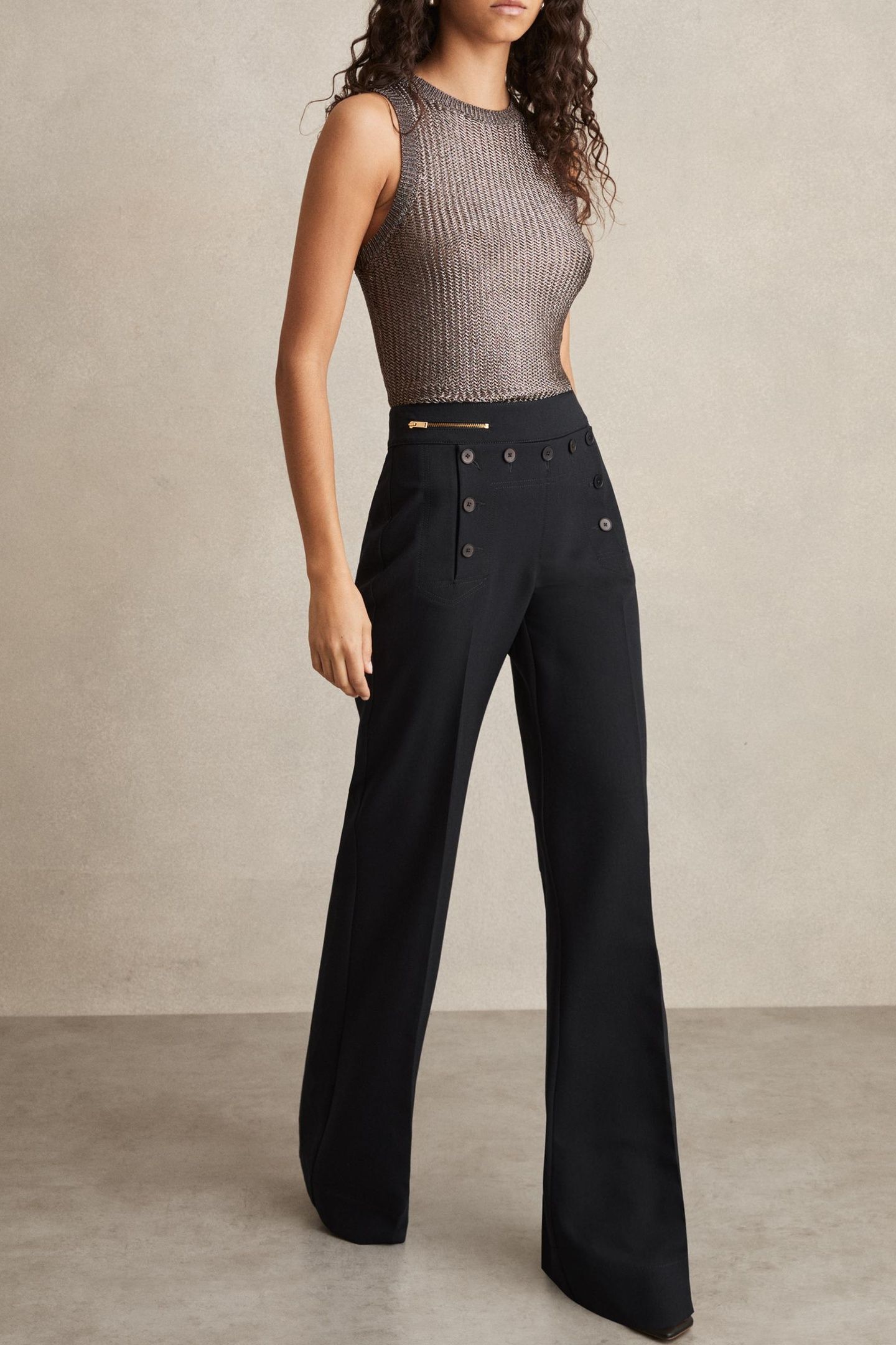 WIDE LEG BUTTON BETAIL TROUSER NAVY 3