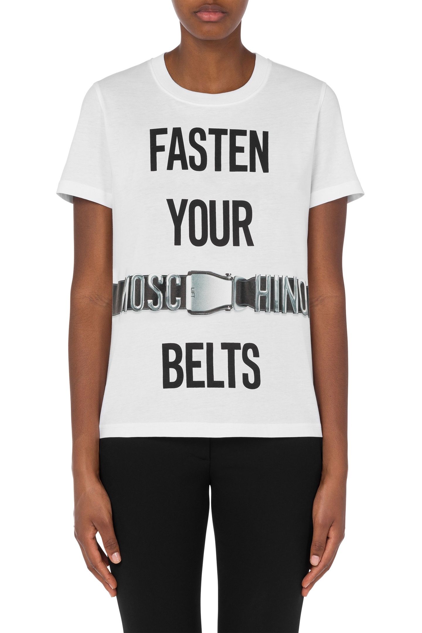 FASTEN YOUR BELT ORGANIC JERSEY T-SHIRT WHITE 1