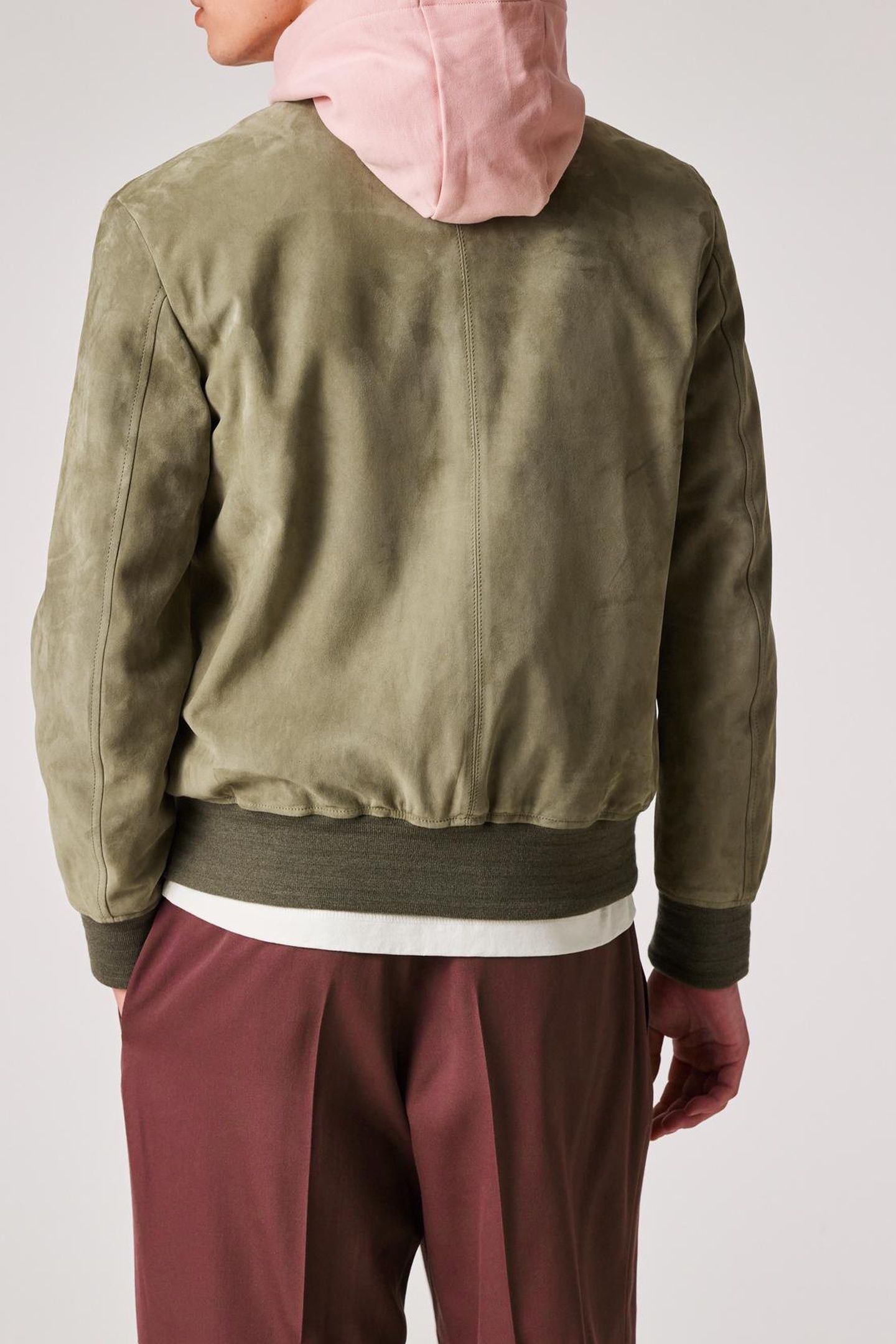 MENS REGULAR FIT SUEDE BOMBER JACKET MILITARY_GREEN 2