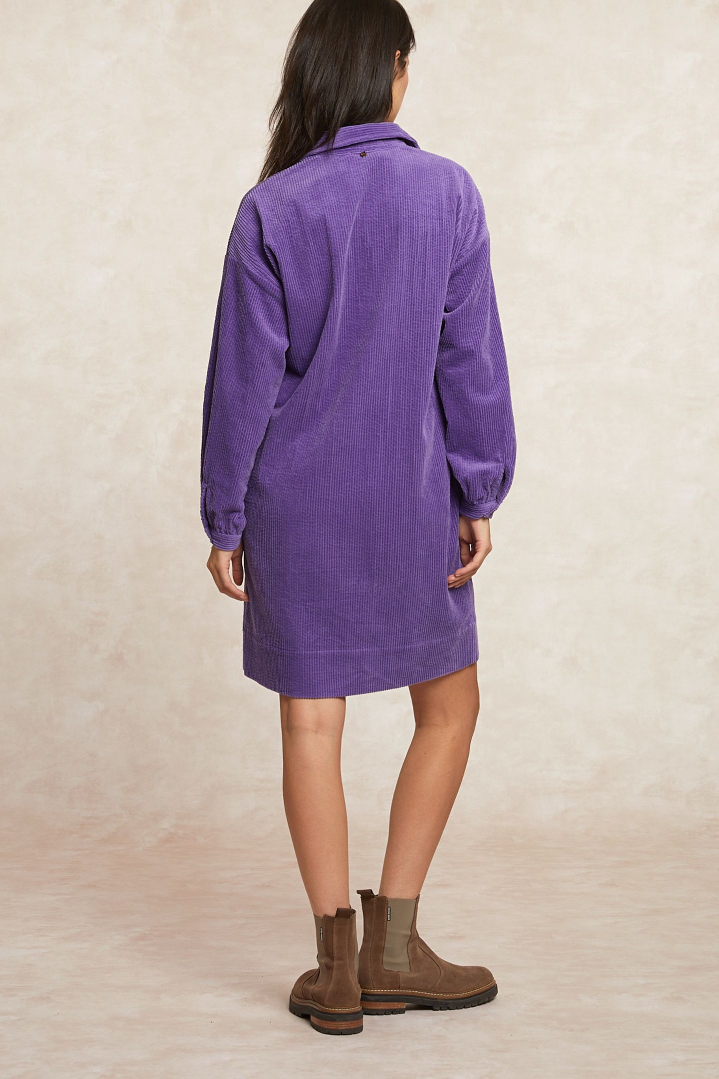 BELTED CORDUROY DRESS WITH BUTTONS PURPLE 2