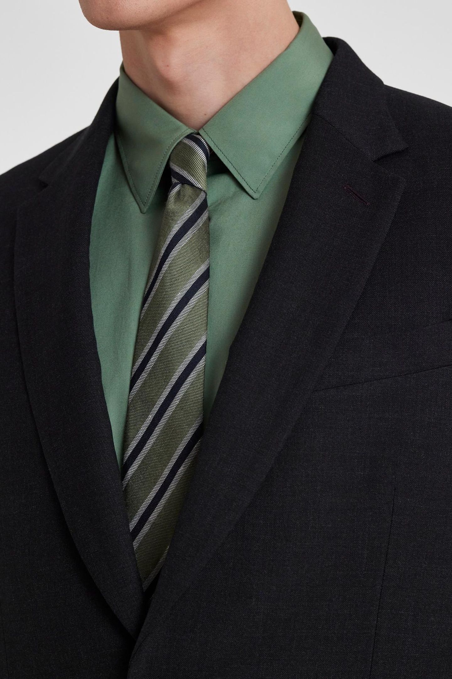 MEN TIE PASTEL STRIPE BOTTLE GREEN 3