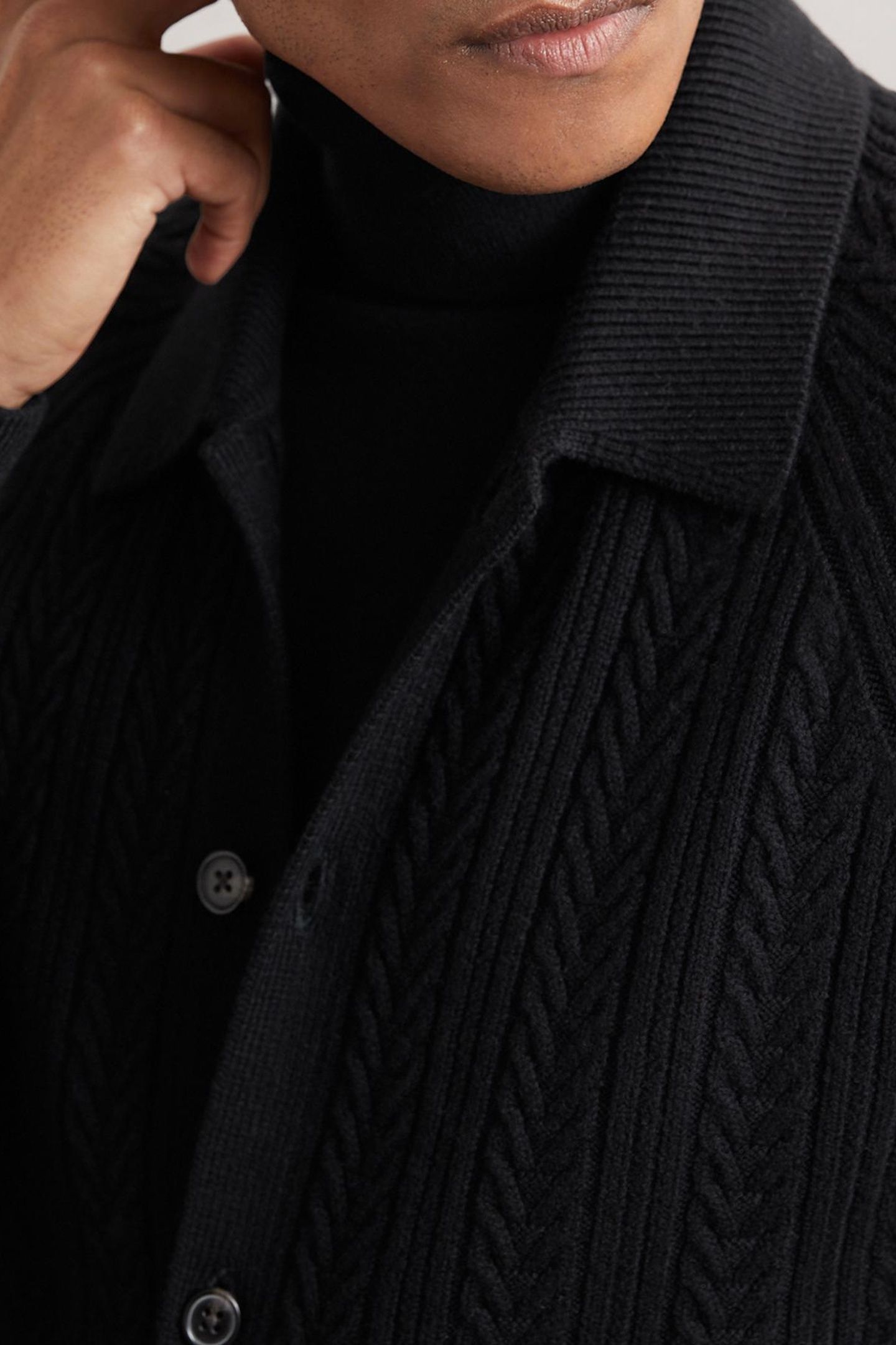LS BUTTON THROUGH CABLE CARDIGAN BLACK 7