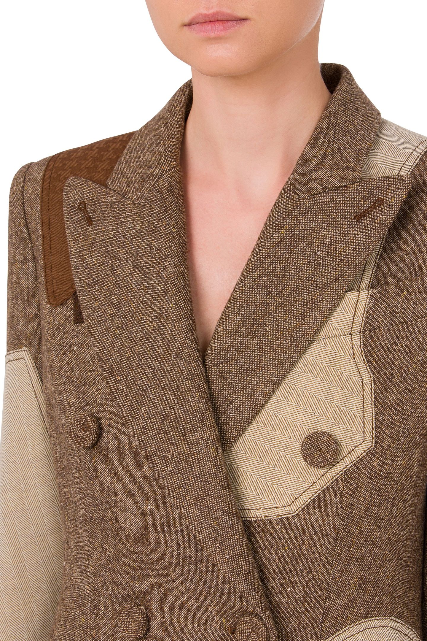 PATCHWORK WOOL BLEND COAT BROWN 4