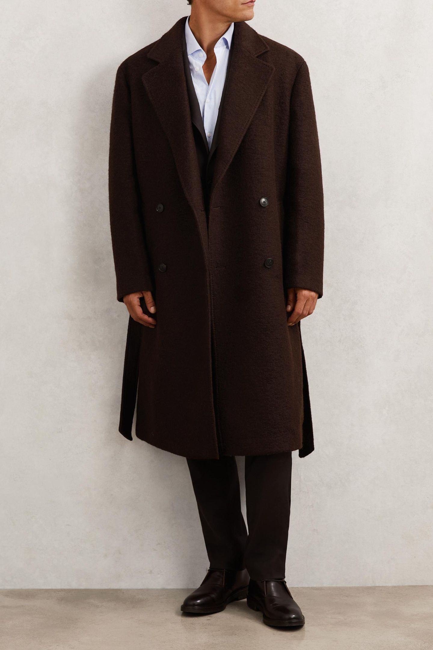 LS BOUCLE DB BELTED OVERCOAT CHOCOLATE BROWN 3
