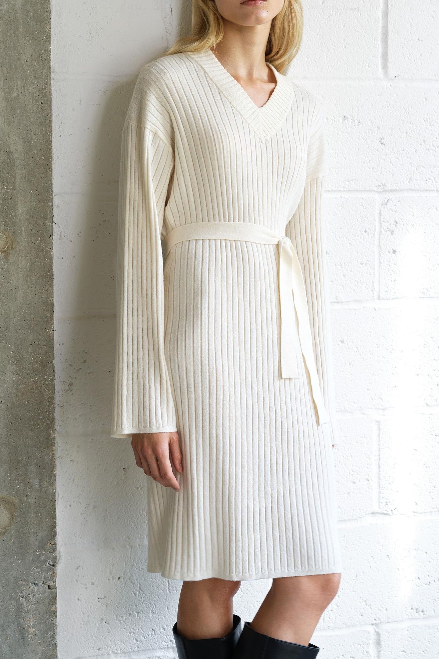 CAMMI KNIT LS DRESS PORCELAIN CREAM 2