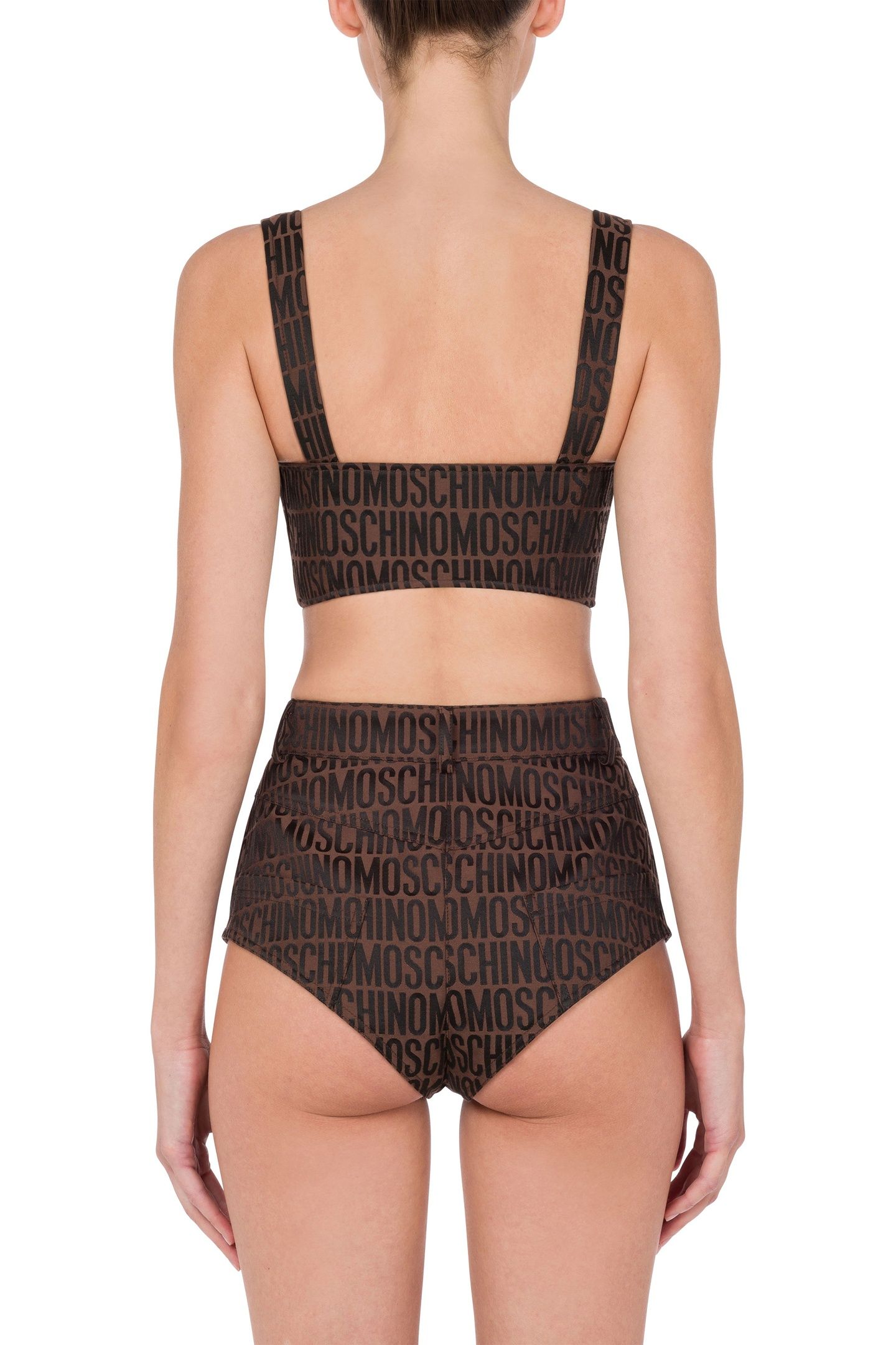 CROP TOP IN NYLON ALLOVER LOGO BROWN 2