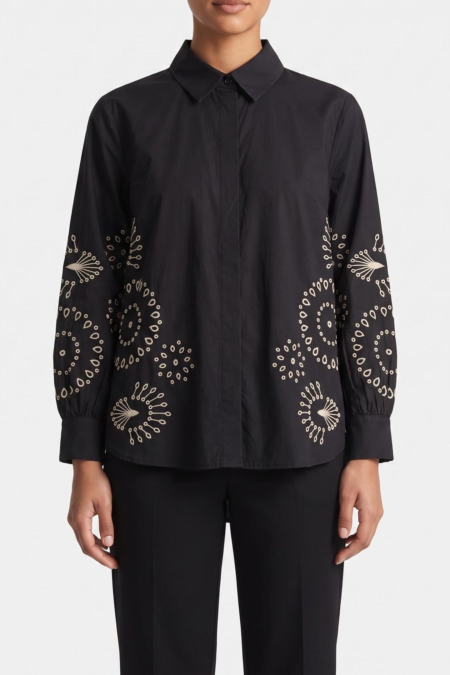 CAMBRIA COTTON EMBROIDERED TOP BLACK/CREAM 1