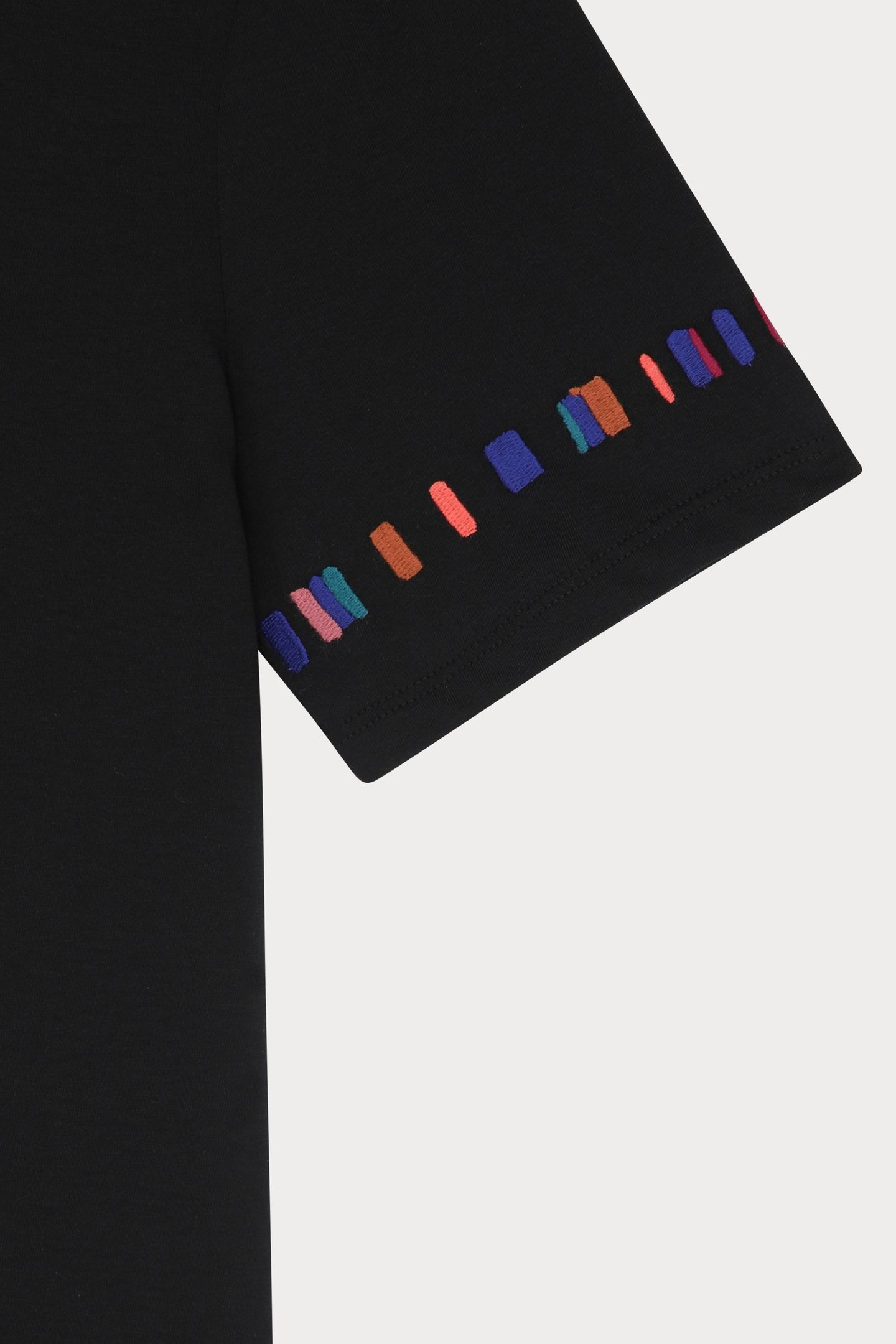 WOMENS STRIPE SLEEVE EMB T-SHIRT BLACK 7