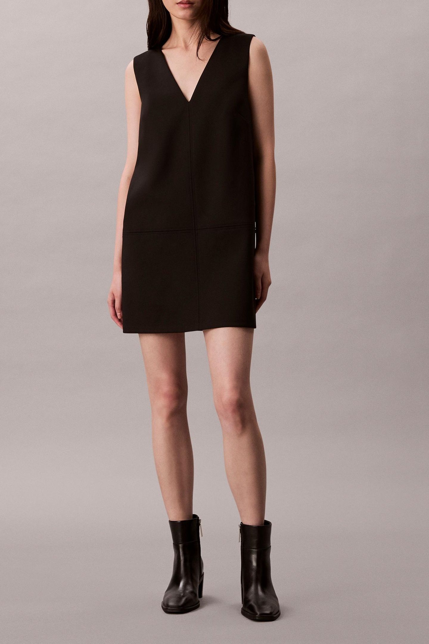 SCUBA V NECK MINI DRESS BLACK 1