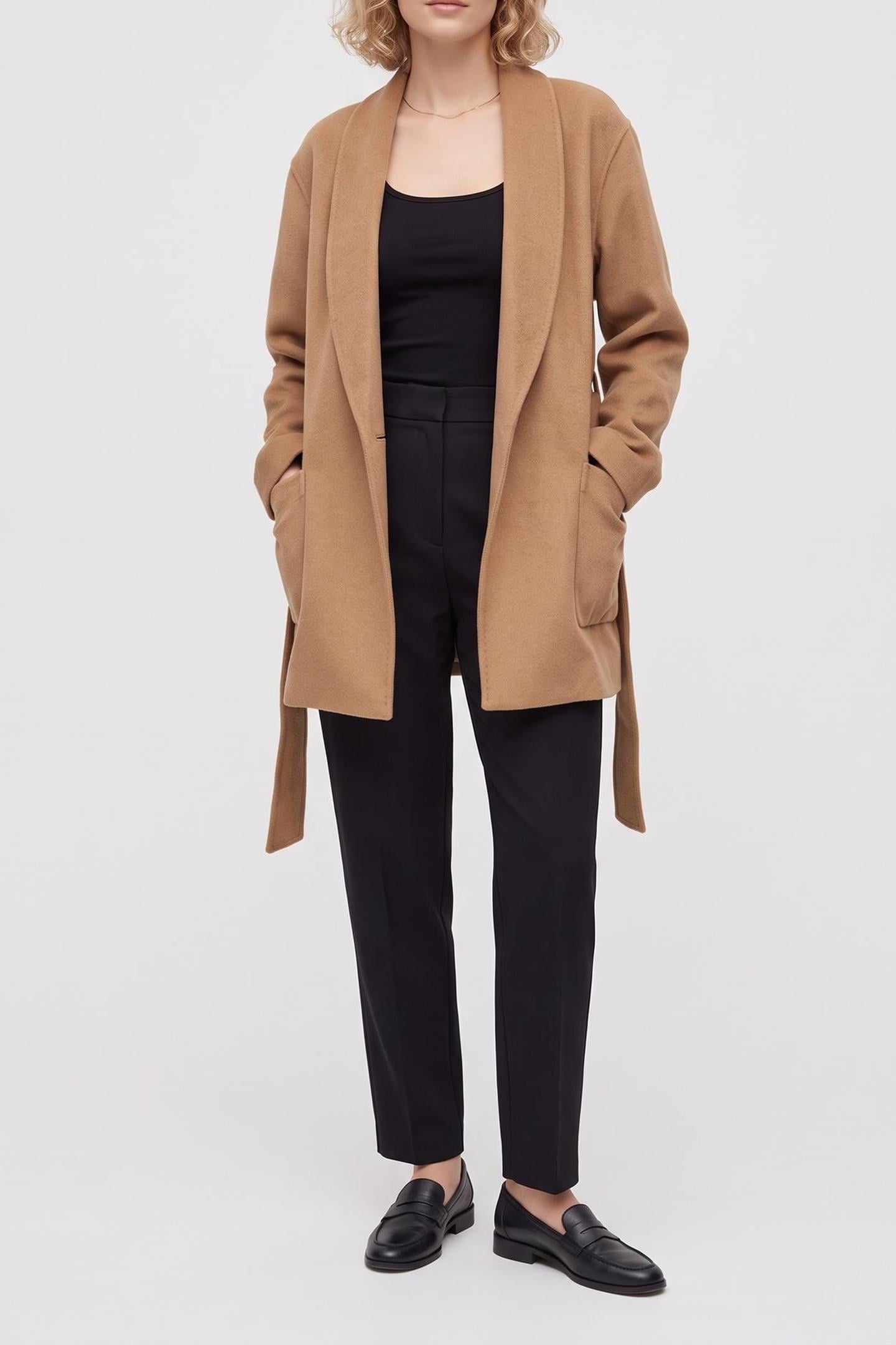 WOOL BLEND WRAP COAT DARK CAMEL 1