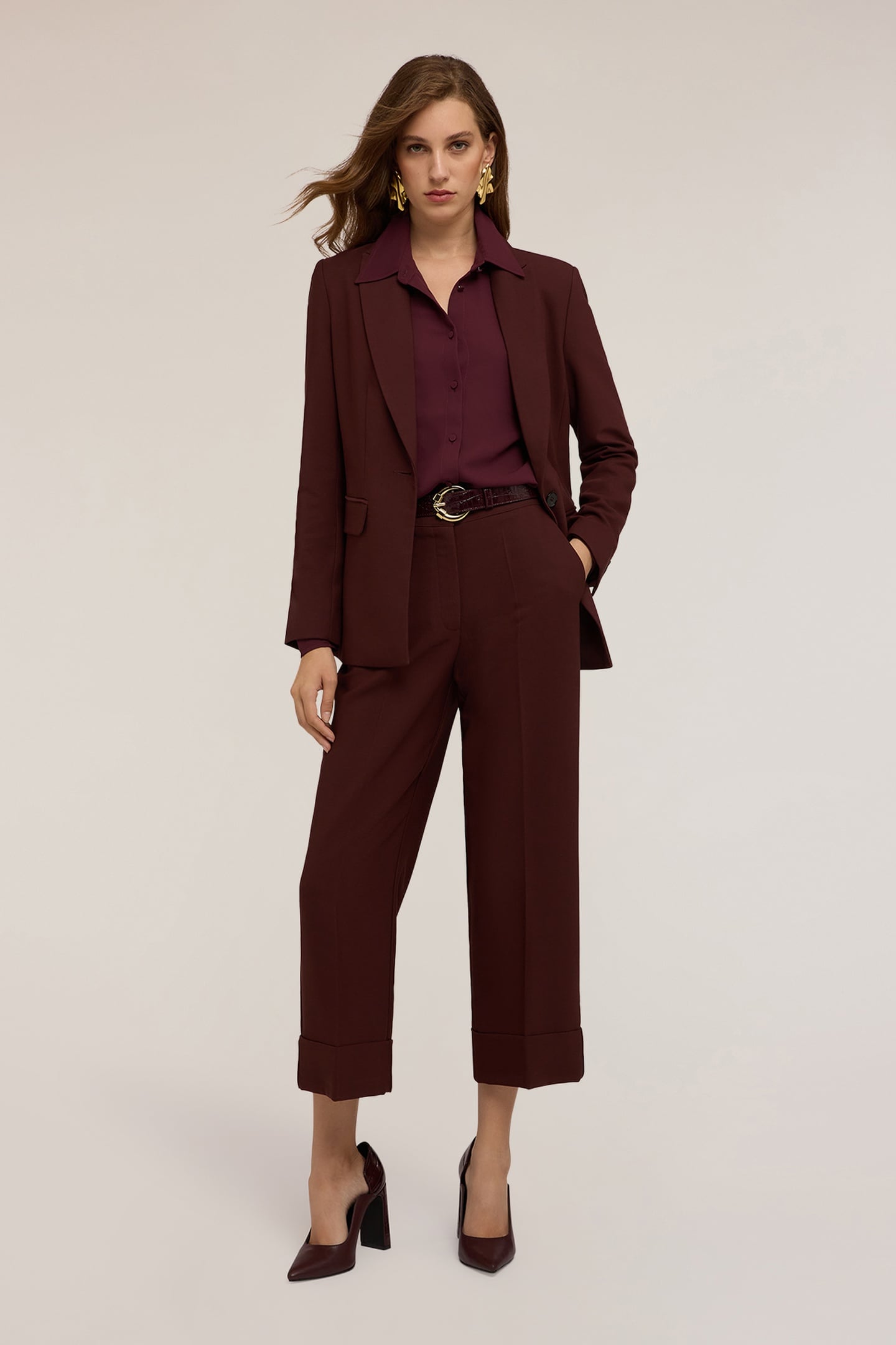 CROPPED CREPE TROUSERS BROWN 3