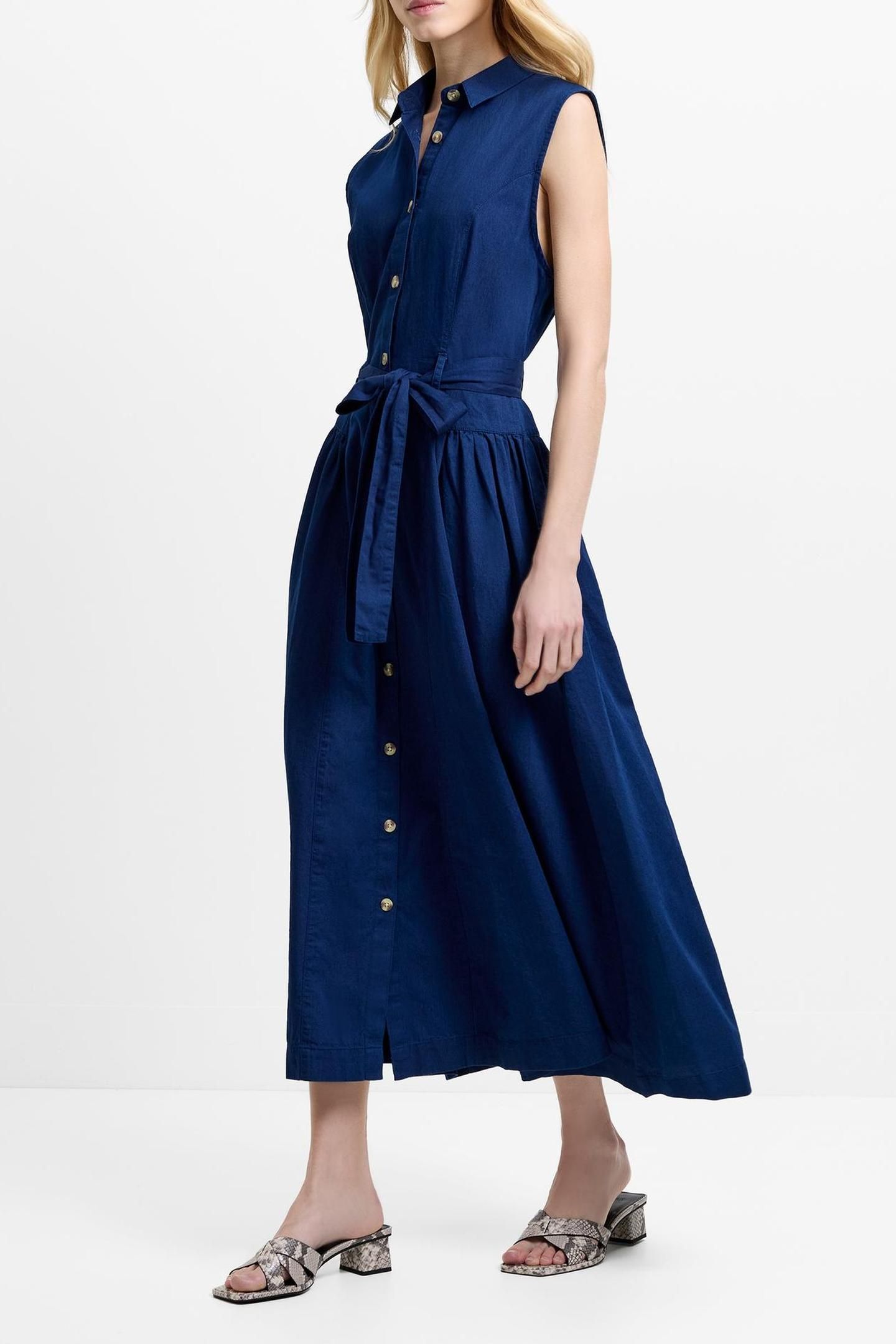 ZAVES CHAMBRAY BELTED MIDI DRS DARK WASH 3