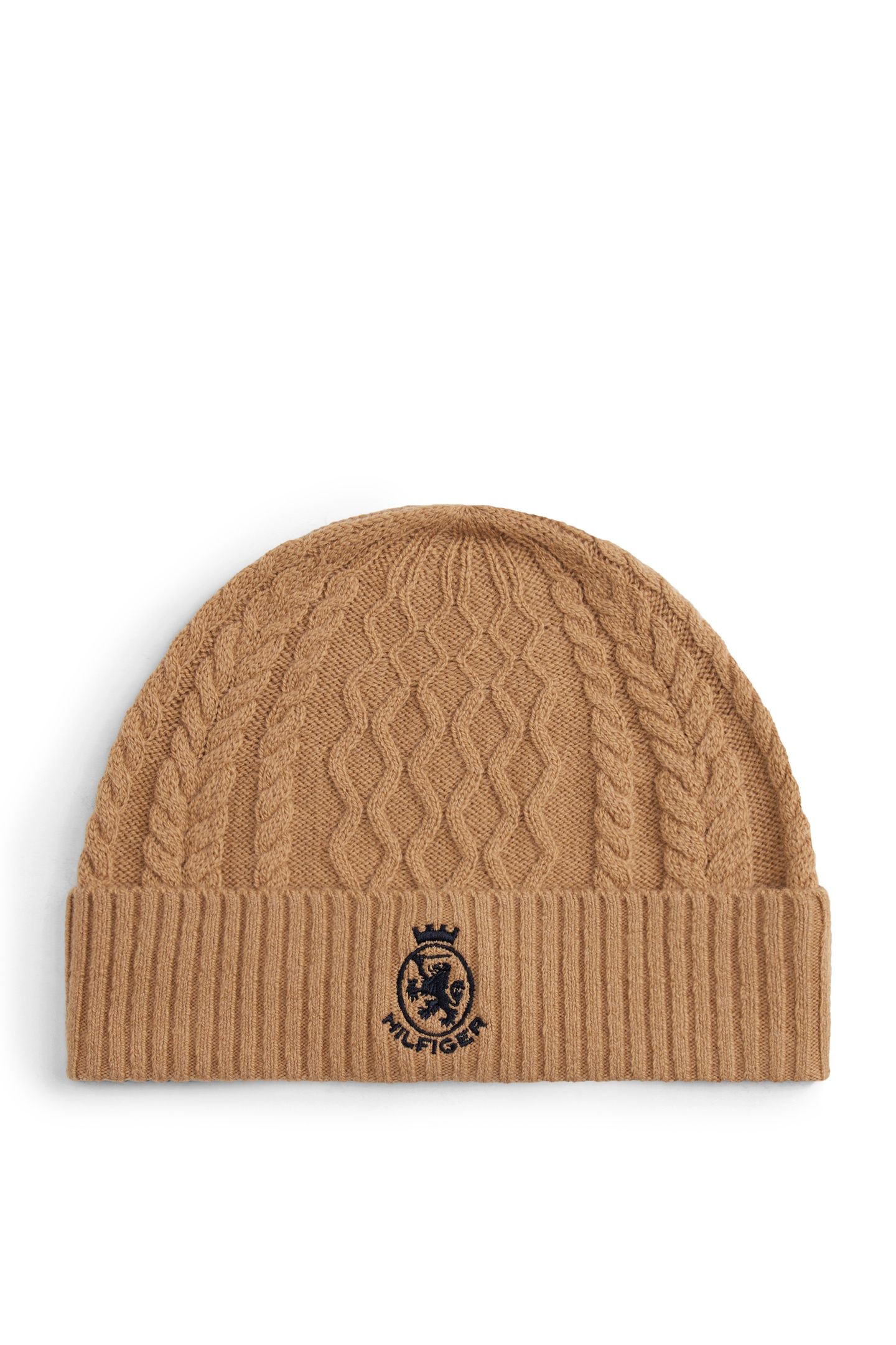 TH CREST KNIT BEANIE TIMELESS CAMEL/SPACE BLUE 1