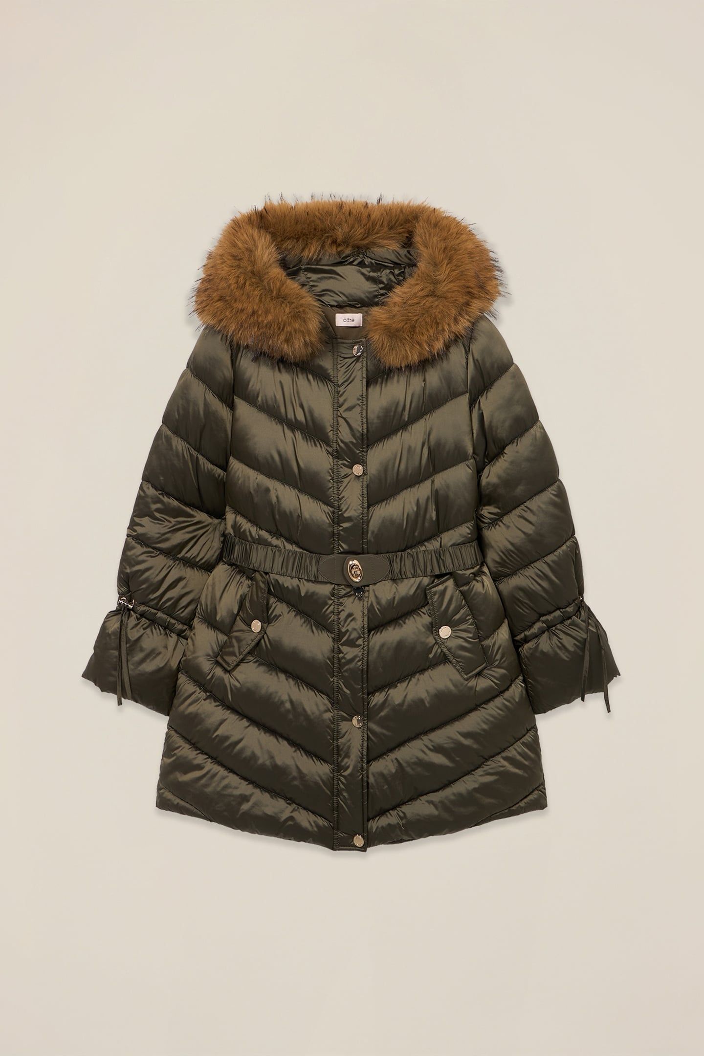 MIDI DOWN JACKET WITH BELT MILITARY GREEN 3