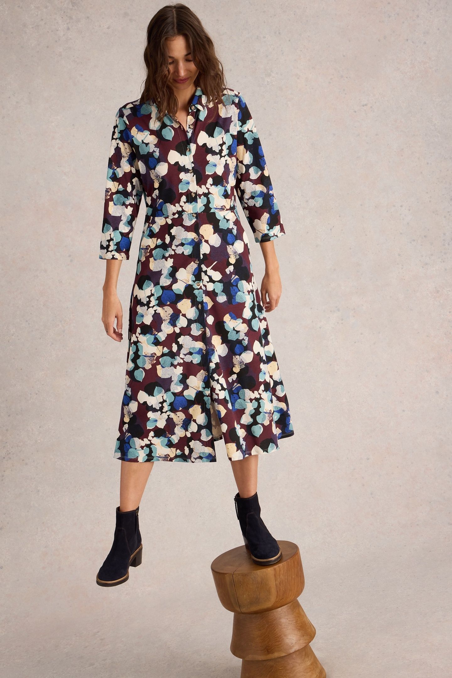 RUA JERSEY SHIRT DRESS PLUM MULTI 2