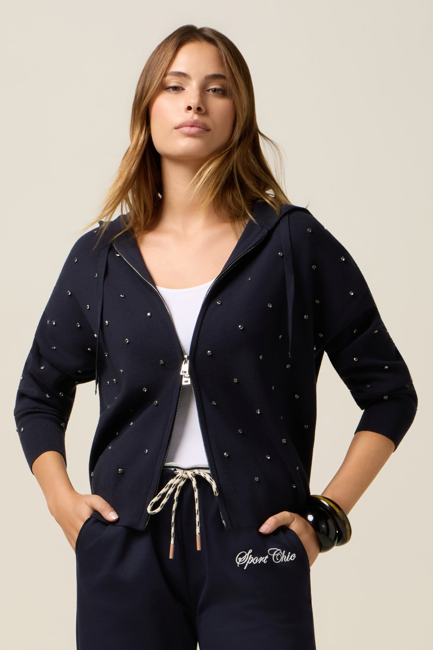 HOODED CARDIGAN WITH PATCH POCKETS BLUE 2