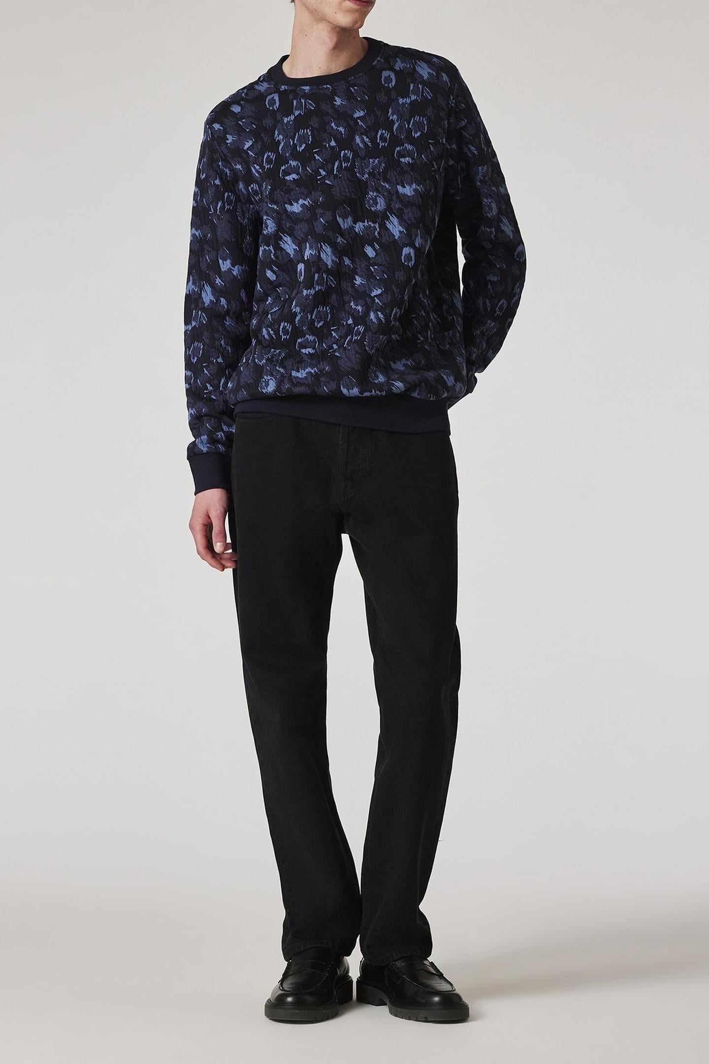 MENS LEOPARD JACQUARD SWEATSHIRT VERY DARK NAVY 2