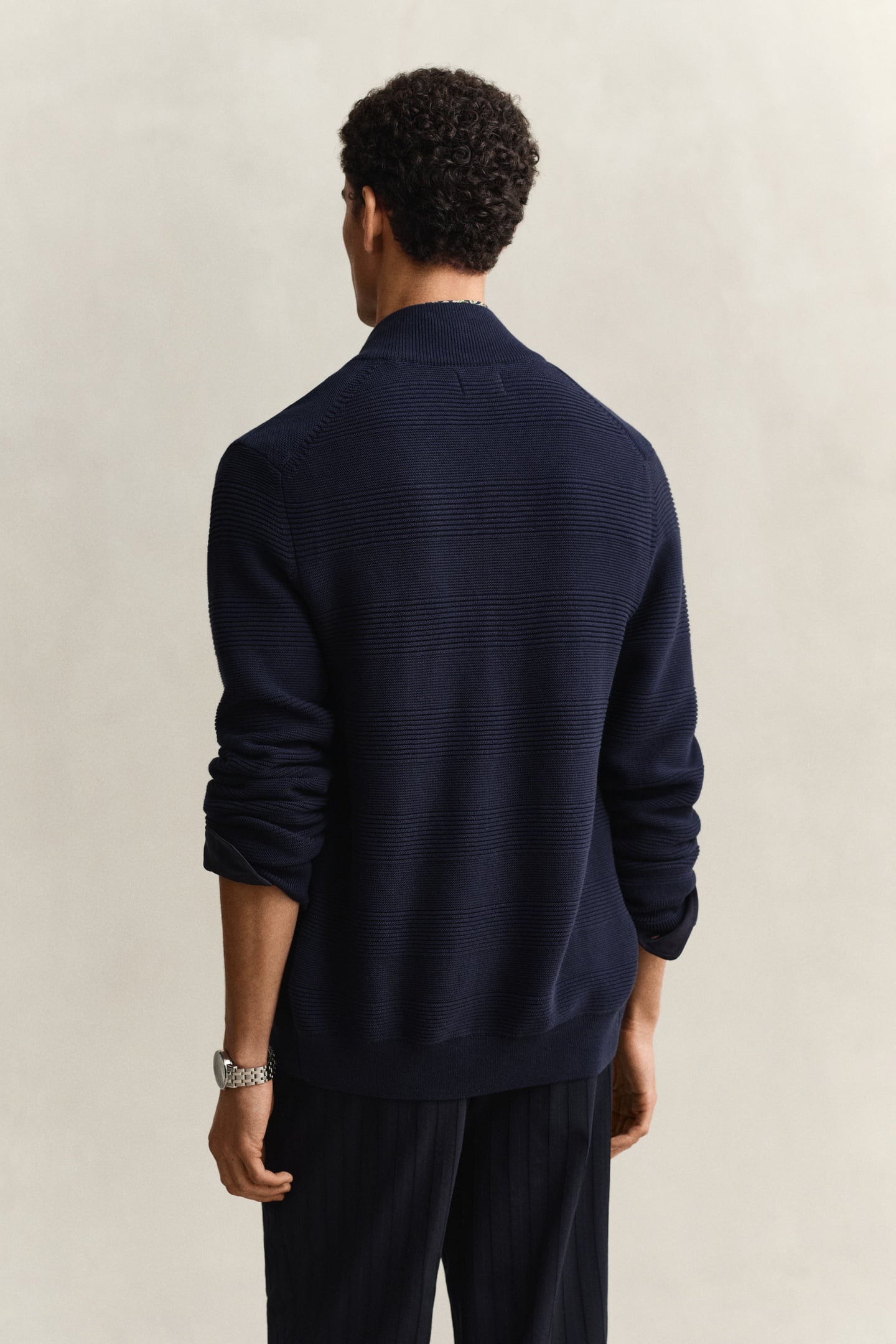 COTTON TEXTURE ZIPPED CARDIGAN EVENING BLUE 2