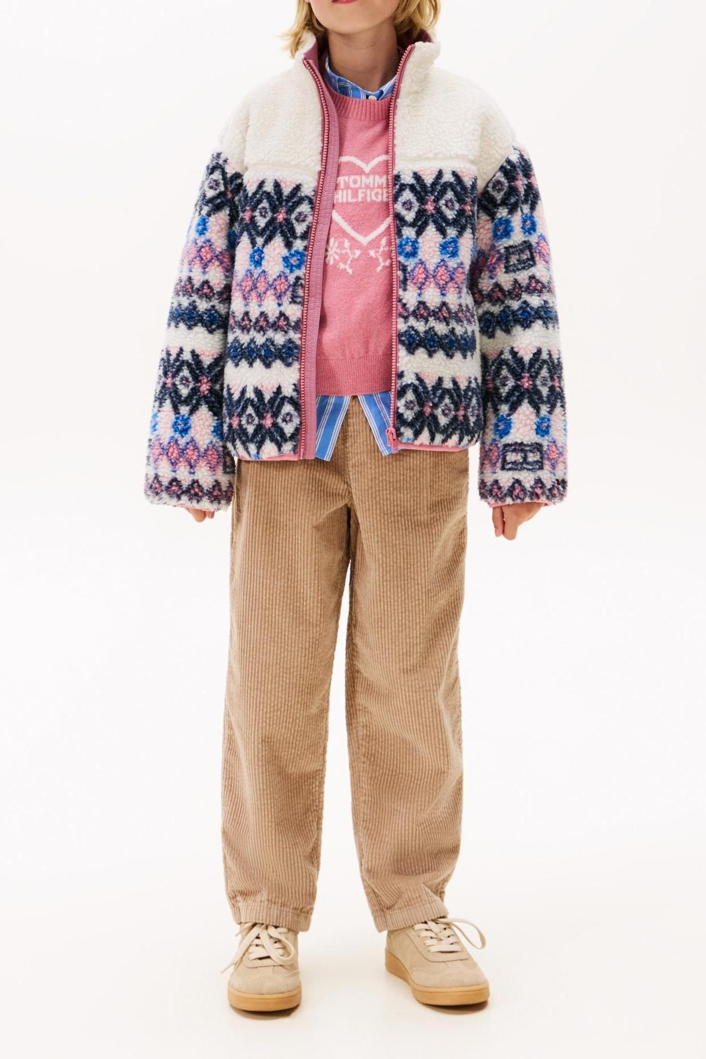 GIRLS FAIRISLE TEDDY JACKET IVORY SILK 1