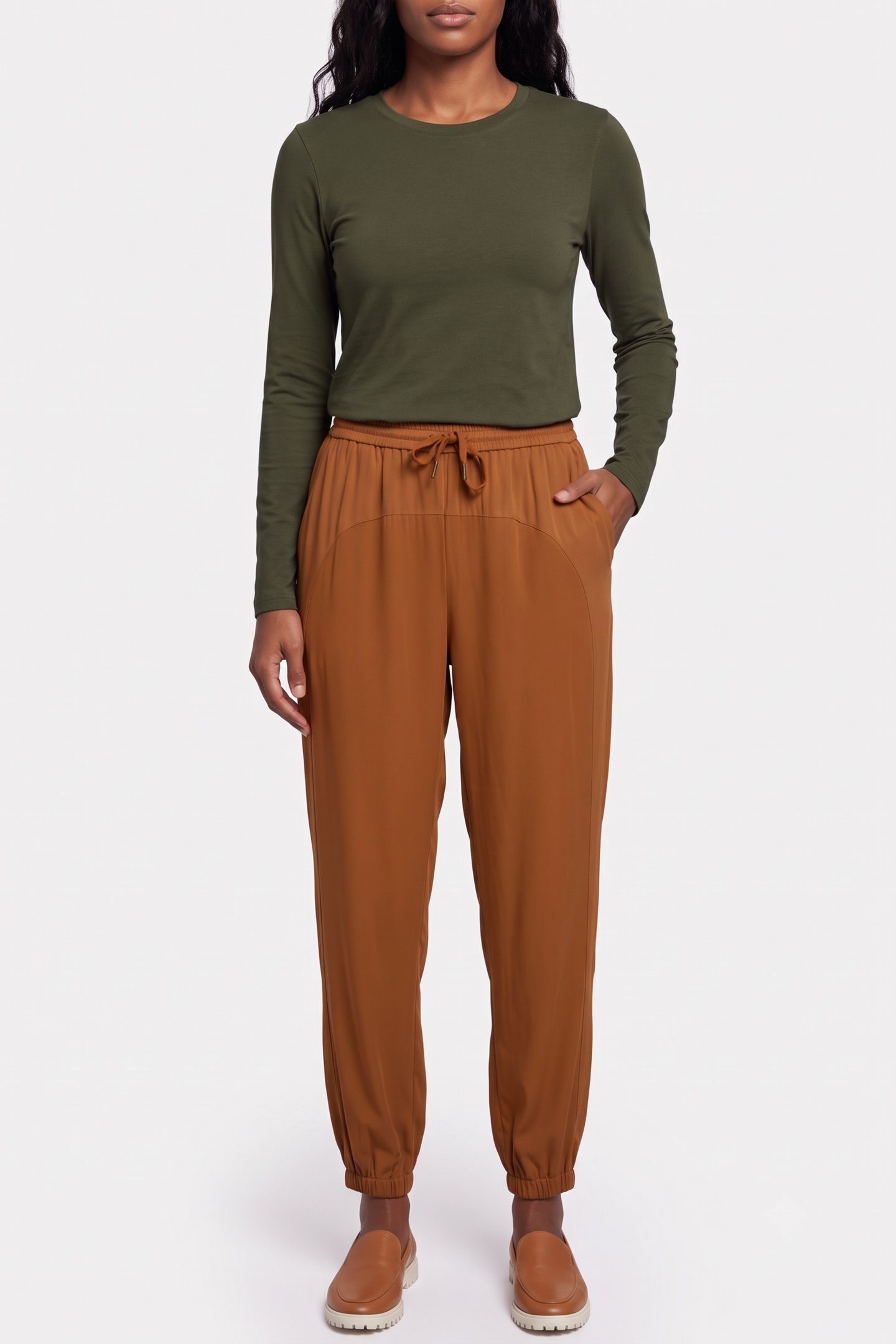 TROUSERS CREPE VISCOSE BLEND CAMEL BROWN 5