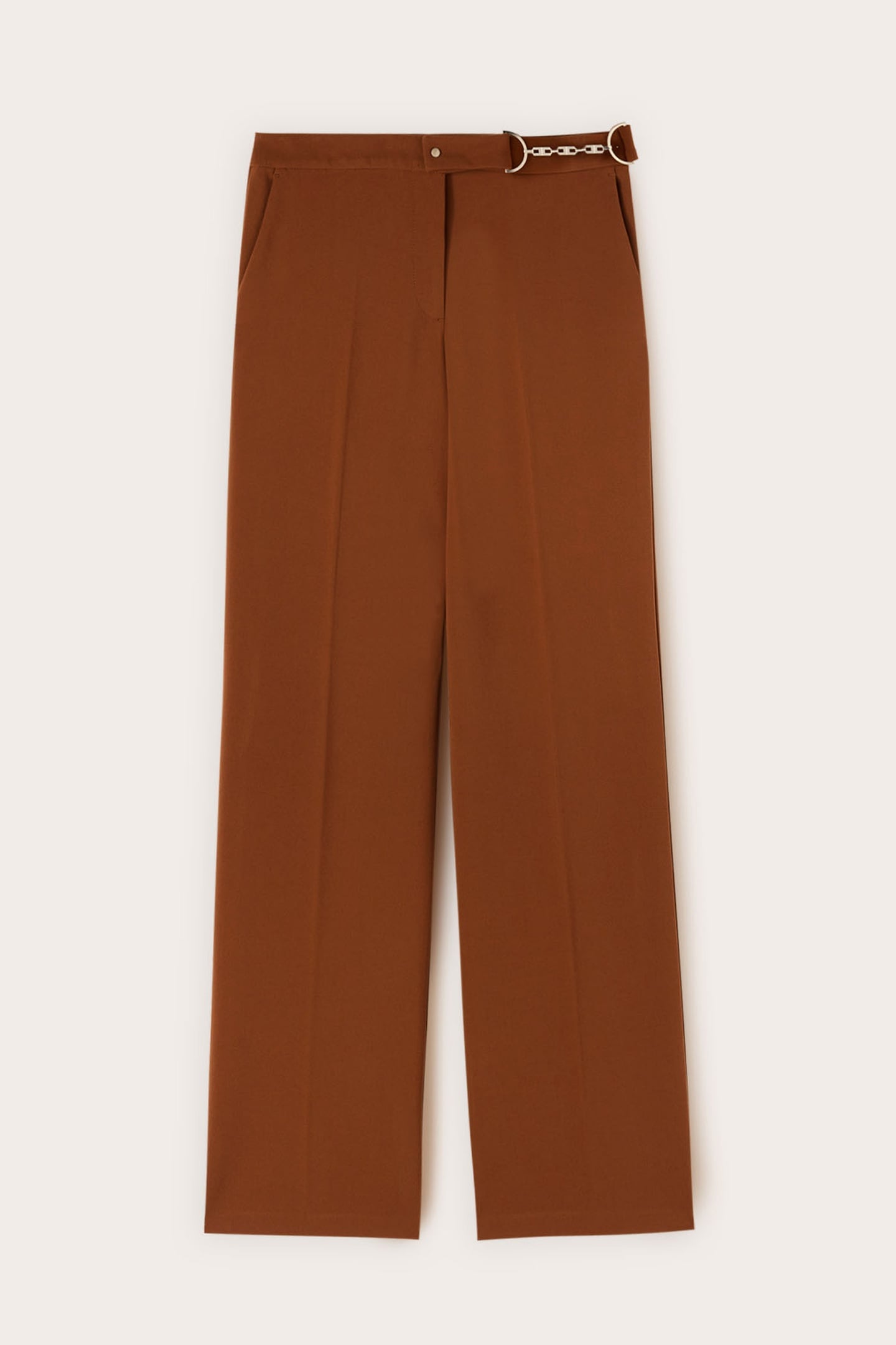 WIDE-LEG PALAZZO PANTS WITH METAL BELT LOOP BROWN 4