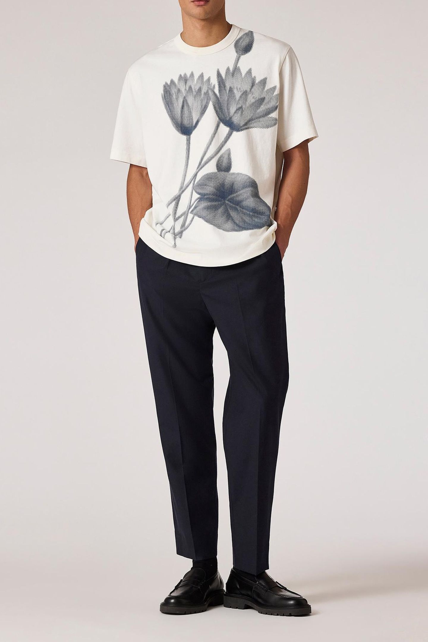 MENS SS REG FIT TSHIRT 1/2 TONE FLORAL OFF WHITE 2