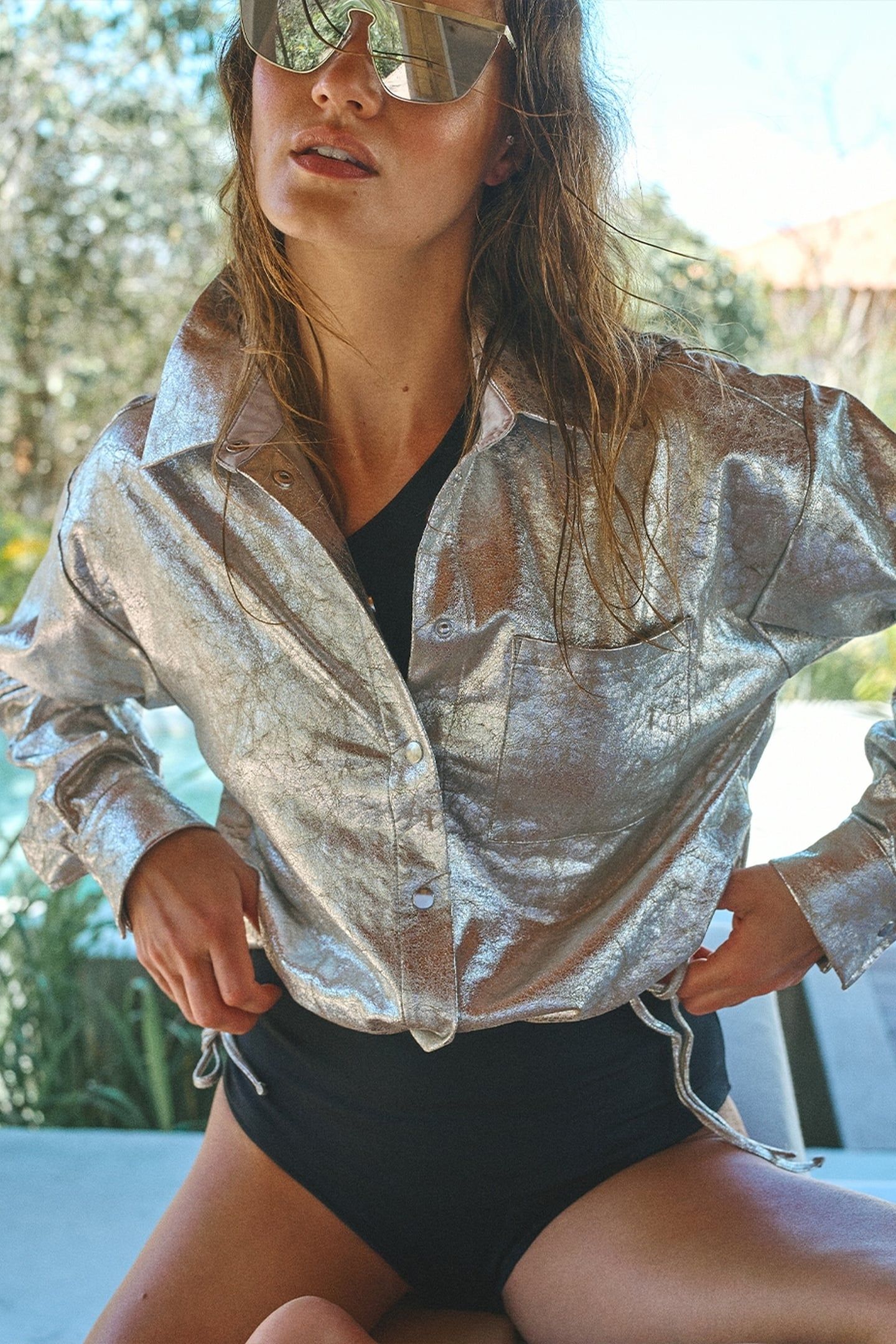 NIKTA METALLIC FAUX LEATHER SHIRT SILVER 7