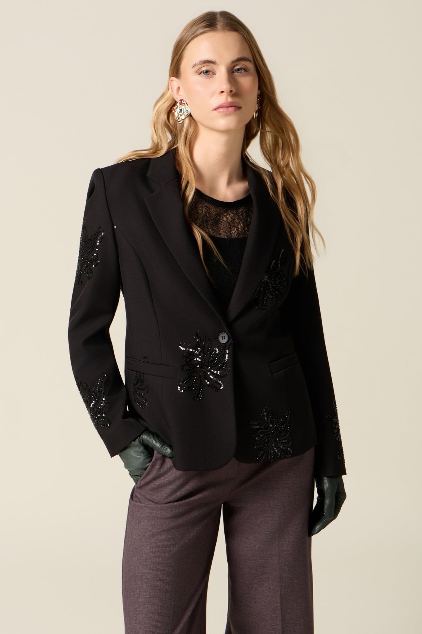 BLAZER WITH SEQUIN EMBROIDERY BLACK 1