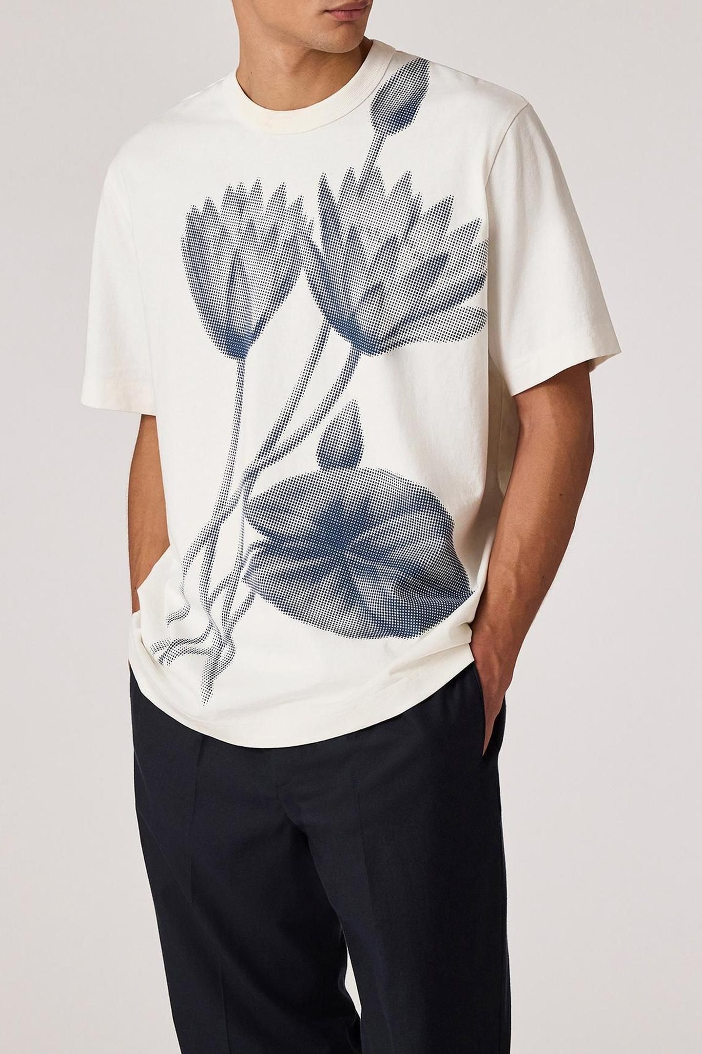 MENS SS REG FIT TSHIRT 1/2 TONE FLORAL OFF WHITE 1