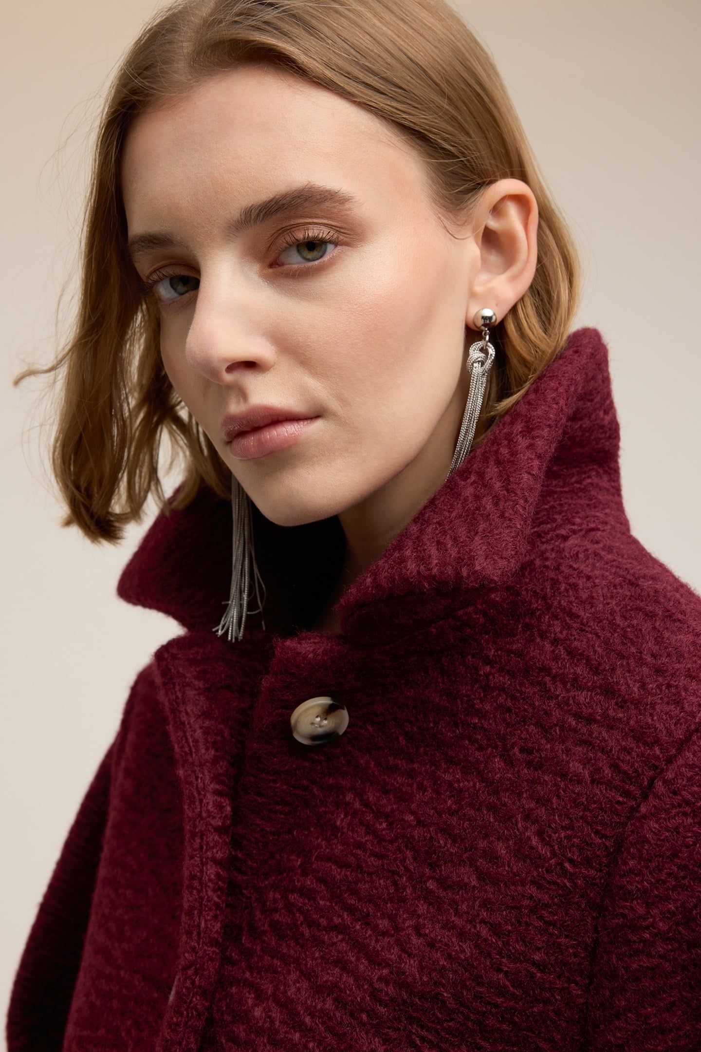 BOUCLÉ WOOL COAT BURGUNDY 5