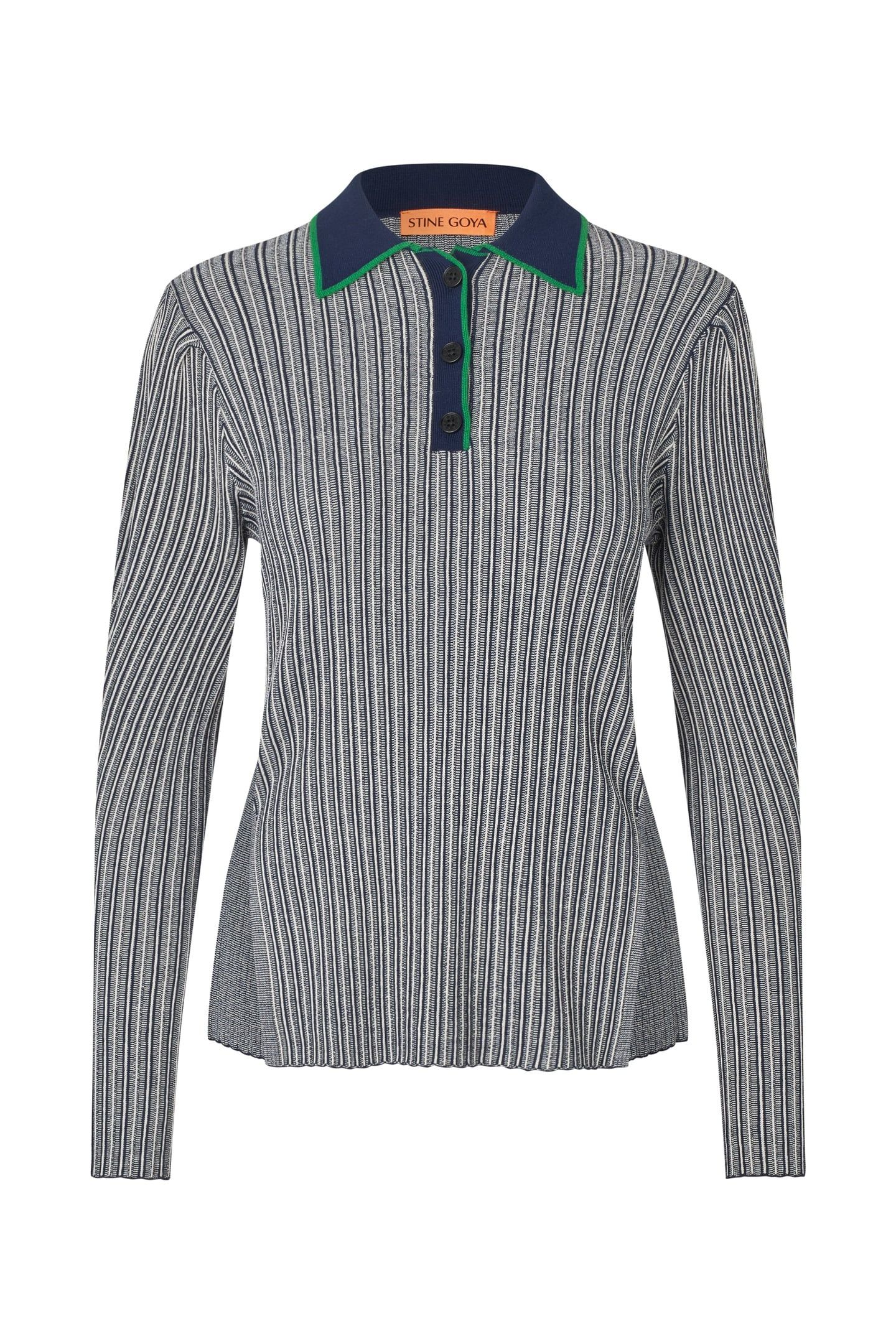 LONG SLEEVE KNIT POLO SOFT STRIPED RIB 3