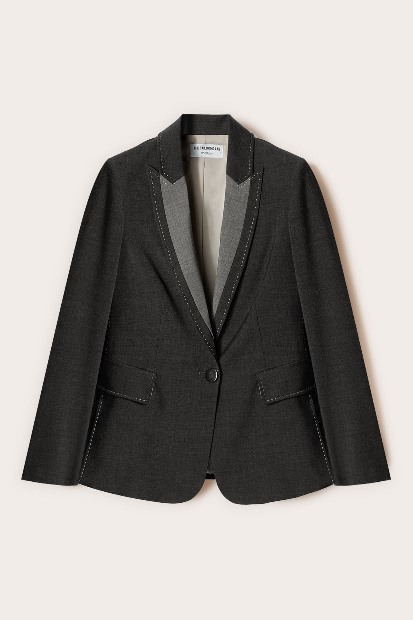 MIXED WOOL CANVAS BLAZER WITH TOPSTITCHING GREY 4