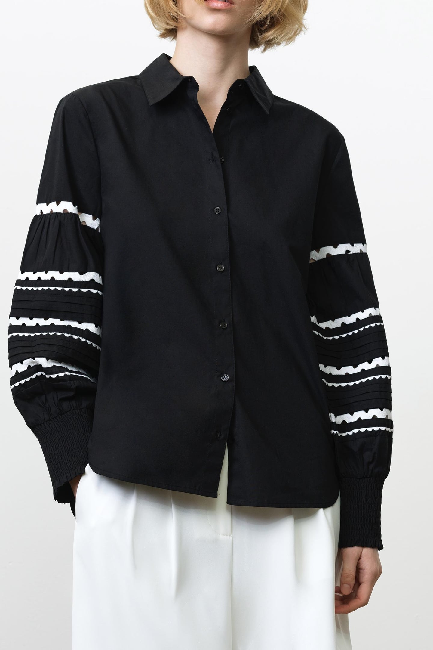CAMBRIA COTTON RIC RAC SHIRT BLACK/LINEN WHITE 2