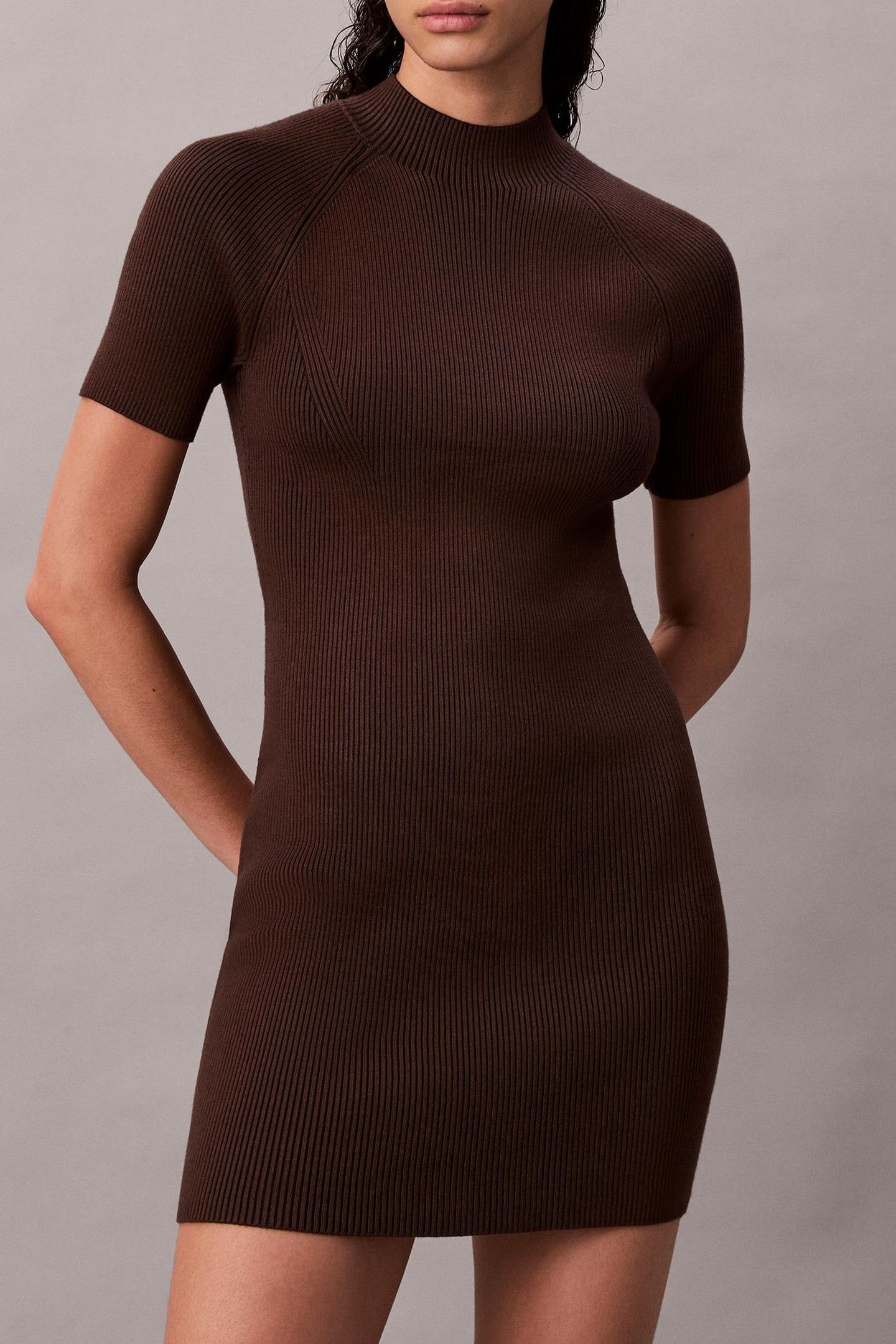 TECH KNIT MINI DRESS BROWN CORK COMBO 1