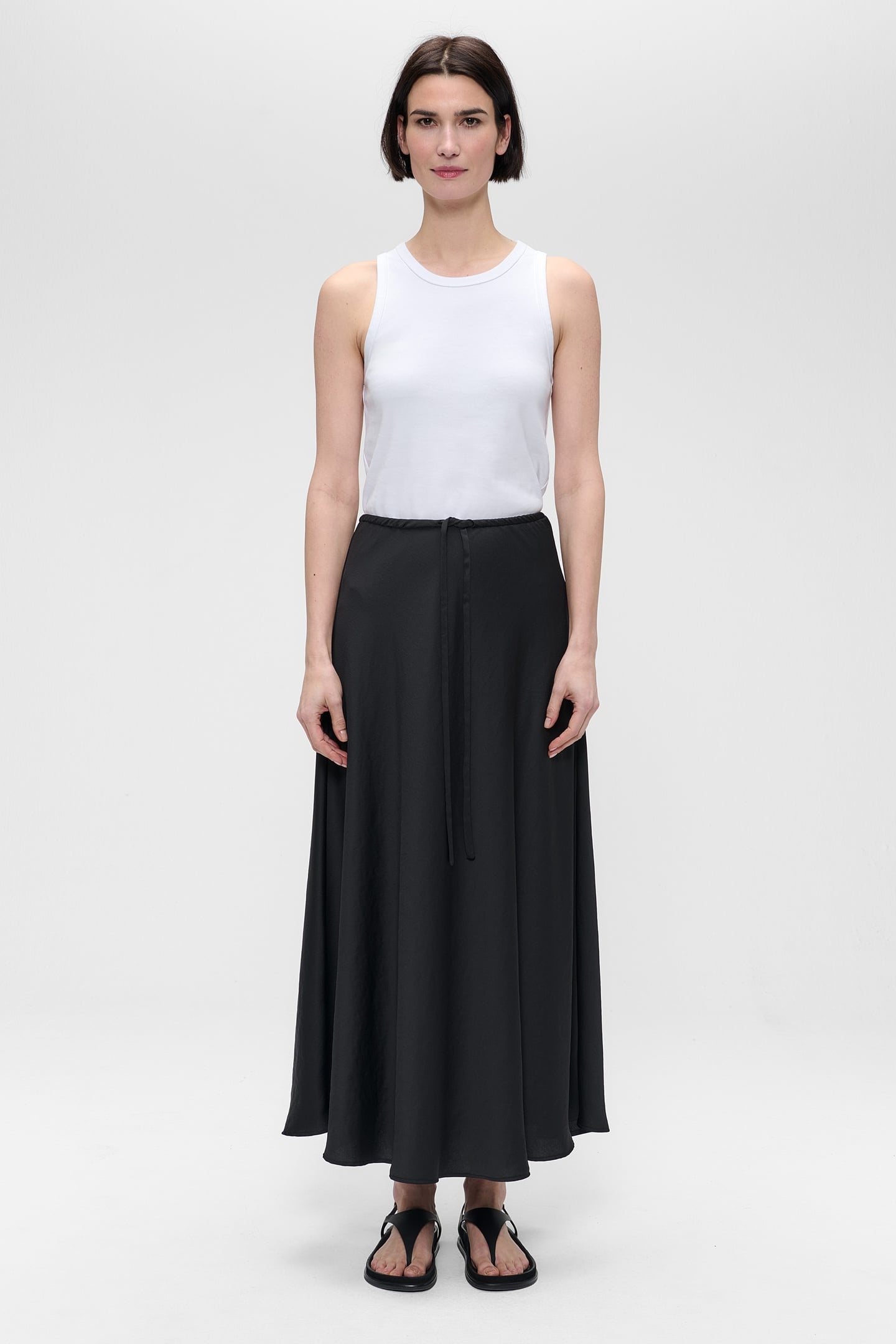 WASHED SATIN DRAWSTRING SKIRT BLACK 2