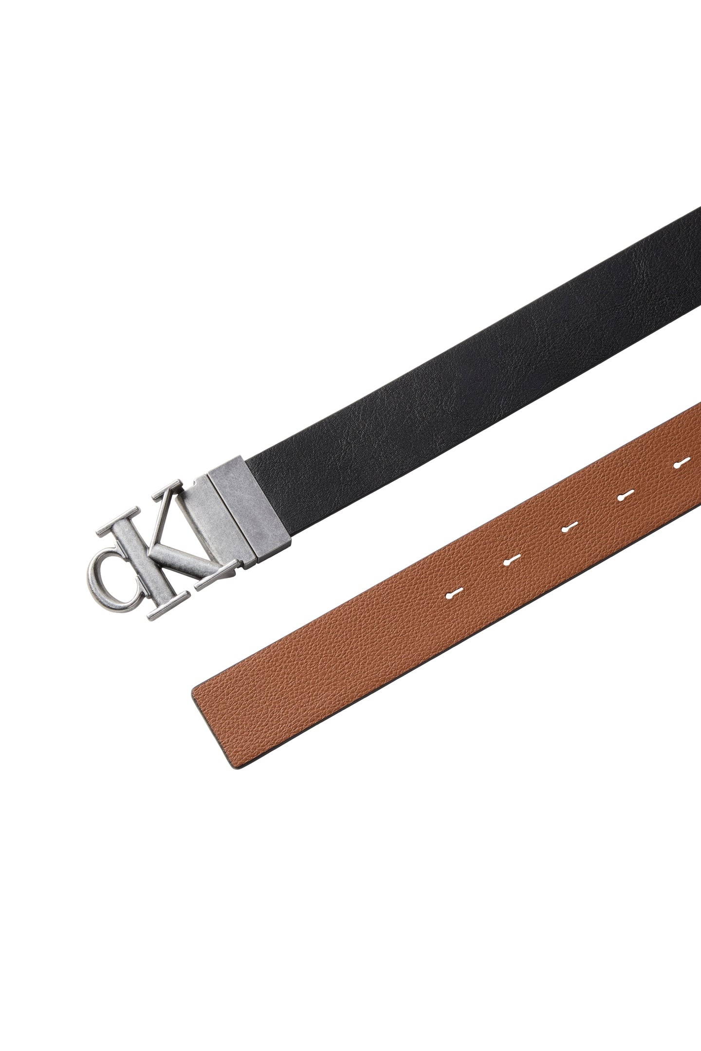 CK BUCKLE TUMBLED 35 BELT BLACK/COGNAC/ANTIQUE SILVER 3