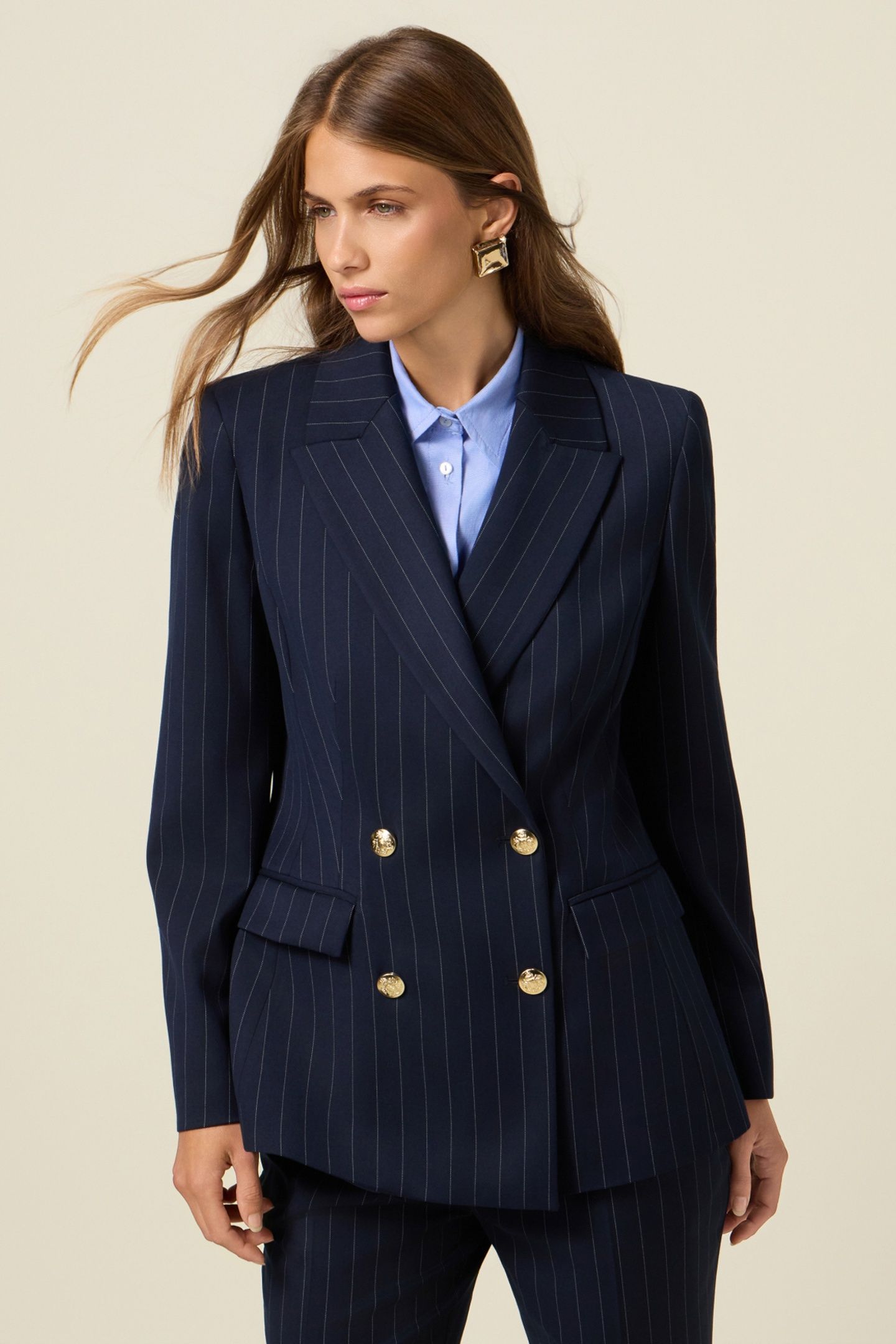 DOUBLE-BREASTED PINSTRIPE BLAZER BLUE 1