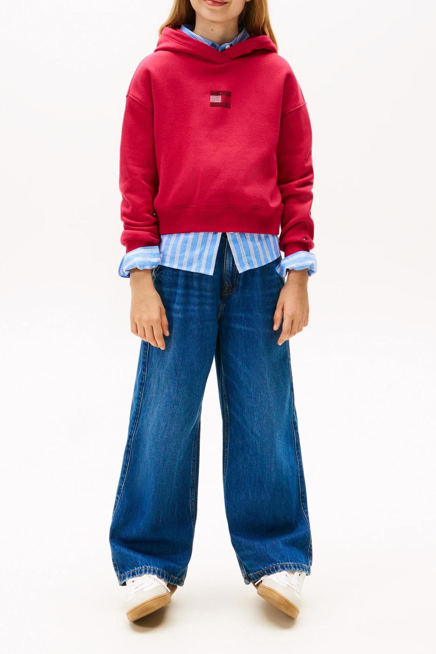 GIRLS RHINE STONE FLAG HOODIE RUBY RHUBARB 1