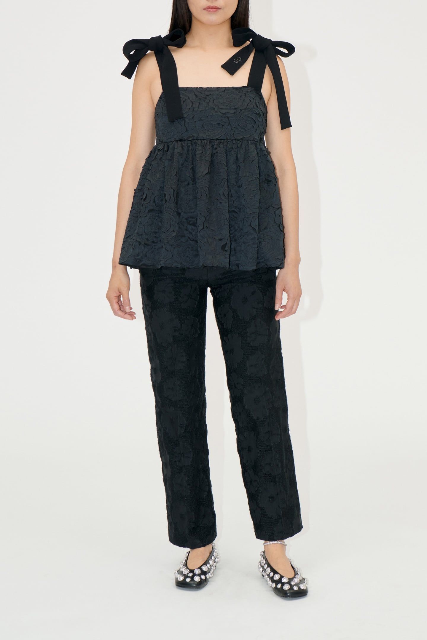 FRONT PLEAT LONG STRAIGHT PANTS ANEMONE JACQUARD 2
